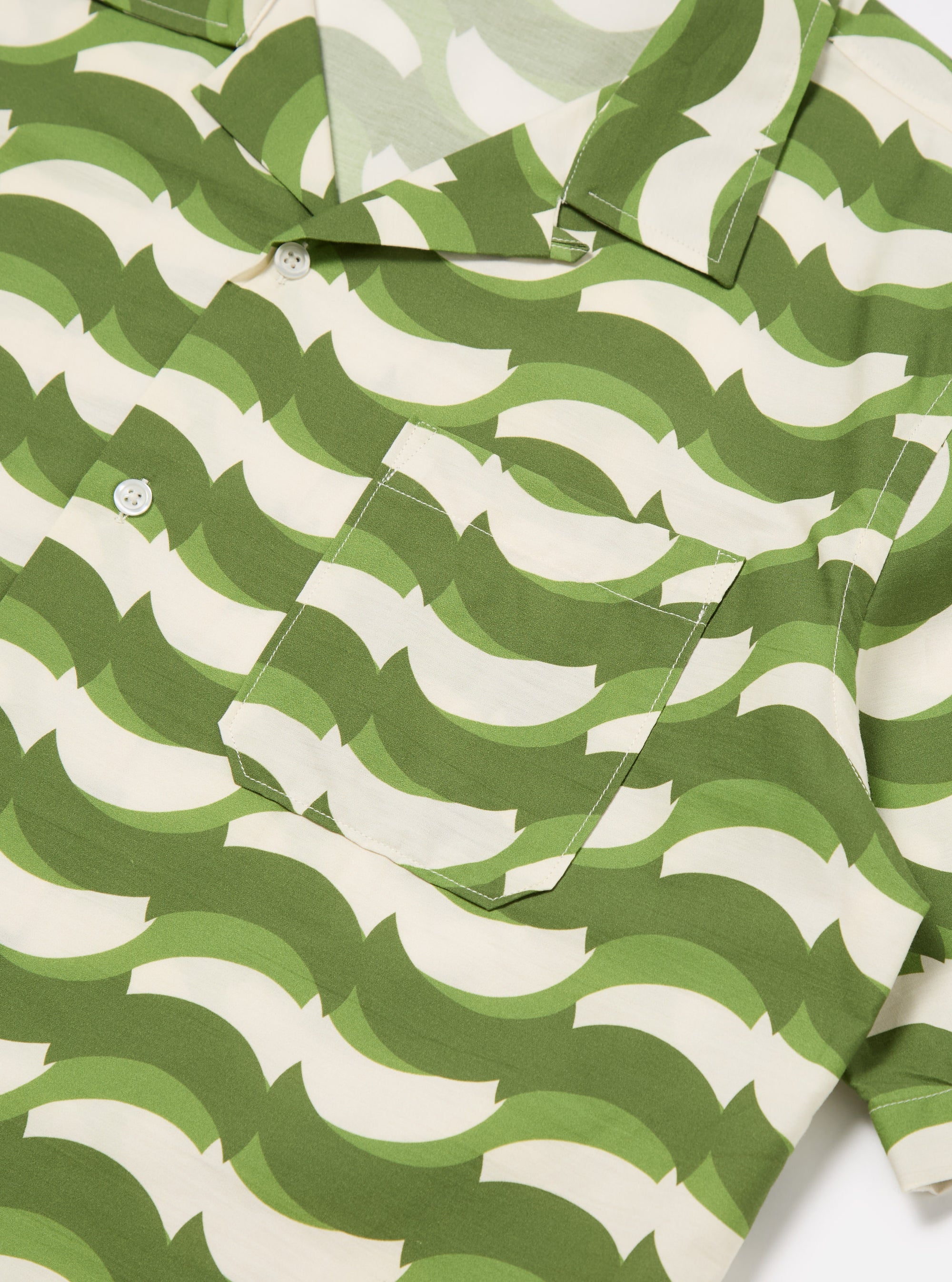 Green Geo Wave Print Cotton Road Shirt