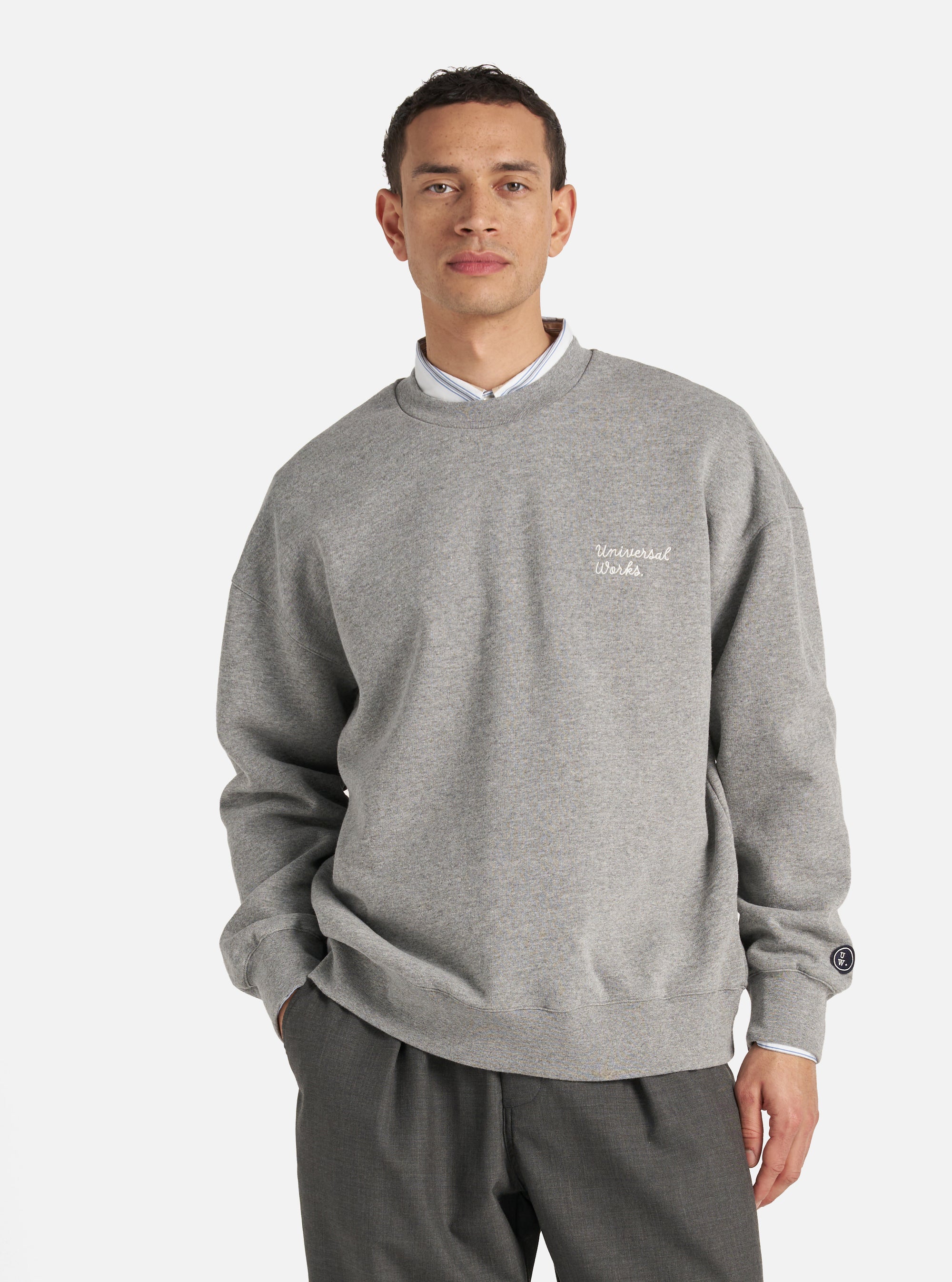 Grey Marl Recycled Cotton Blend Jersey Embroidered Loose Sweatshirt
