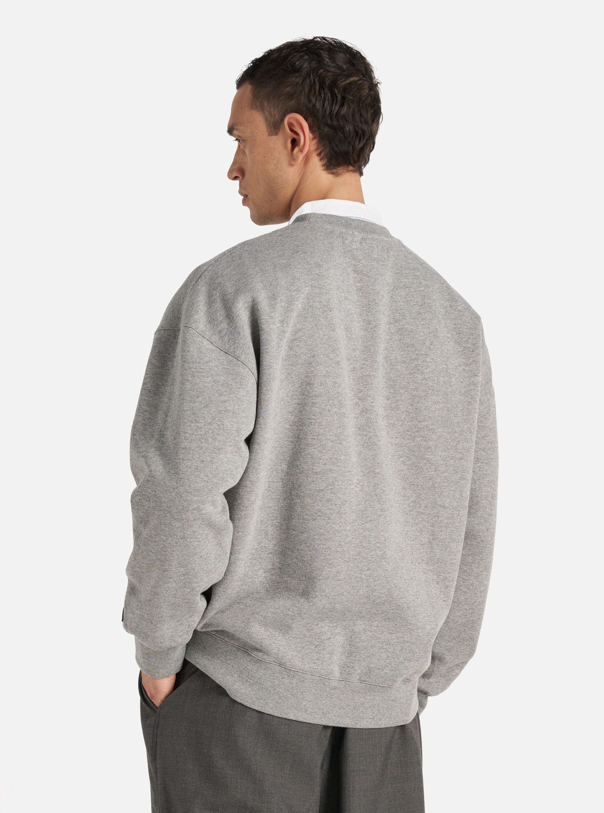 Grey Marl Recycled Cotton Blend Jersey Embroidered Loose Sweatshirt
