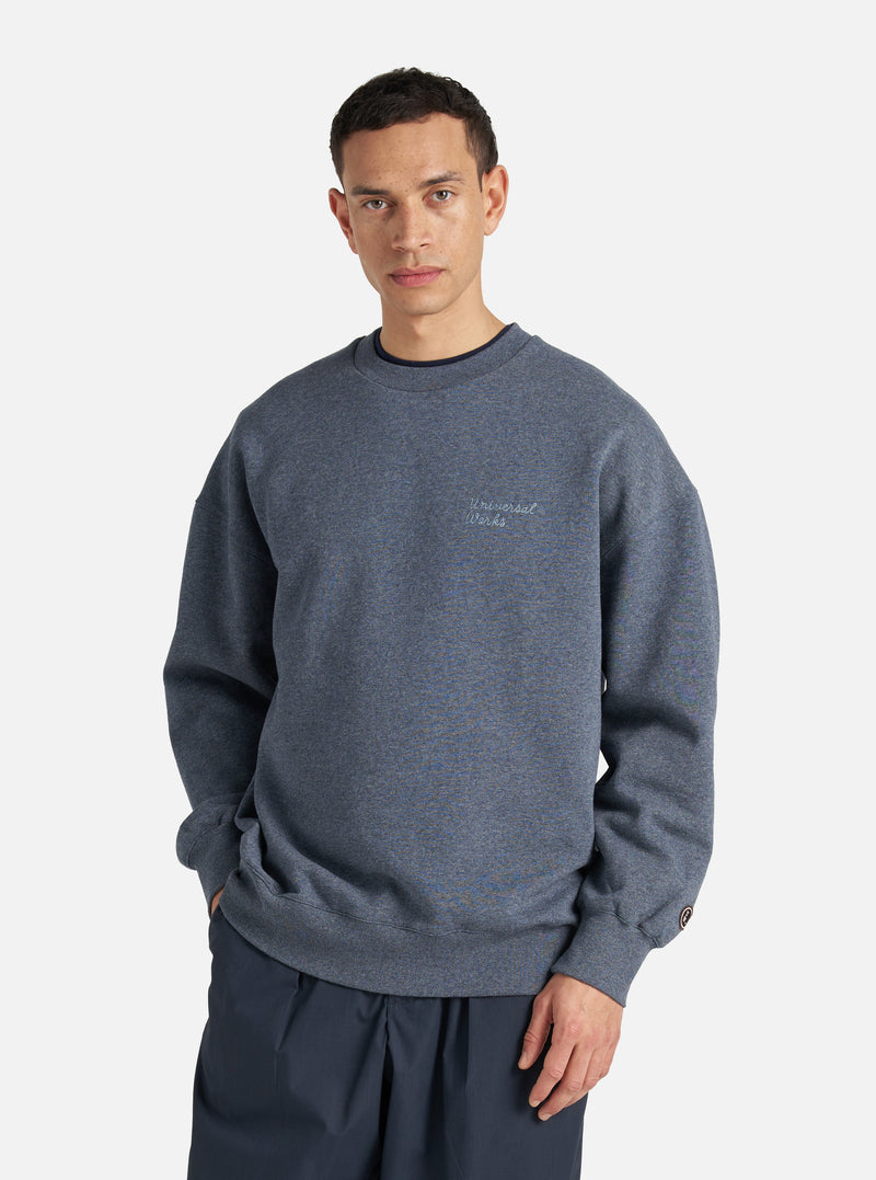 Navy Recycled Cotton Blend Jersey Embroidered Loose Sweatshirt