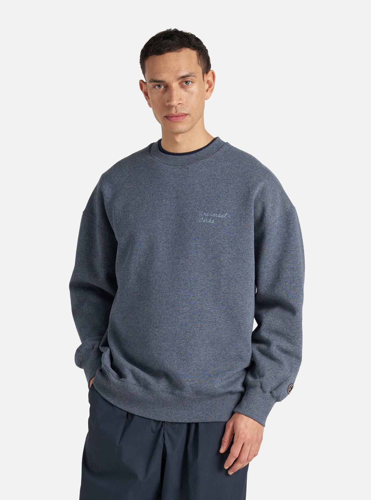 Navy Recycled Cotton Blend Jersey Embroidered Loose Sweatshirt