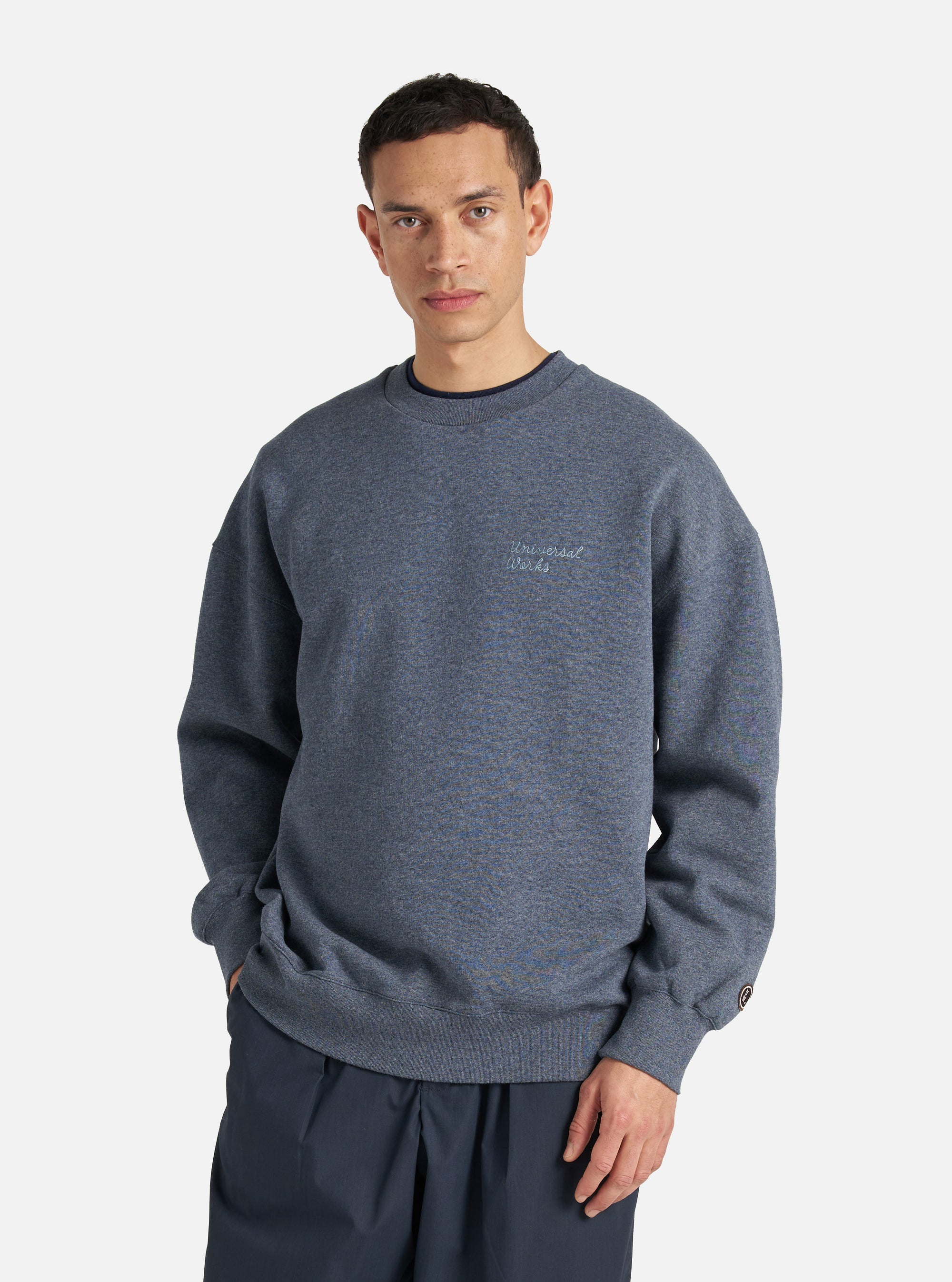 Navy Recycled Cotton Blend Jersey Embroidered Loose Sweatshirt