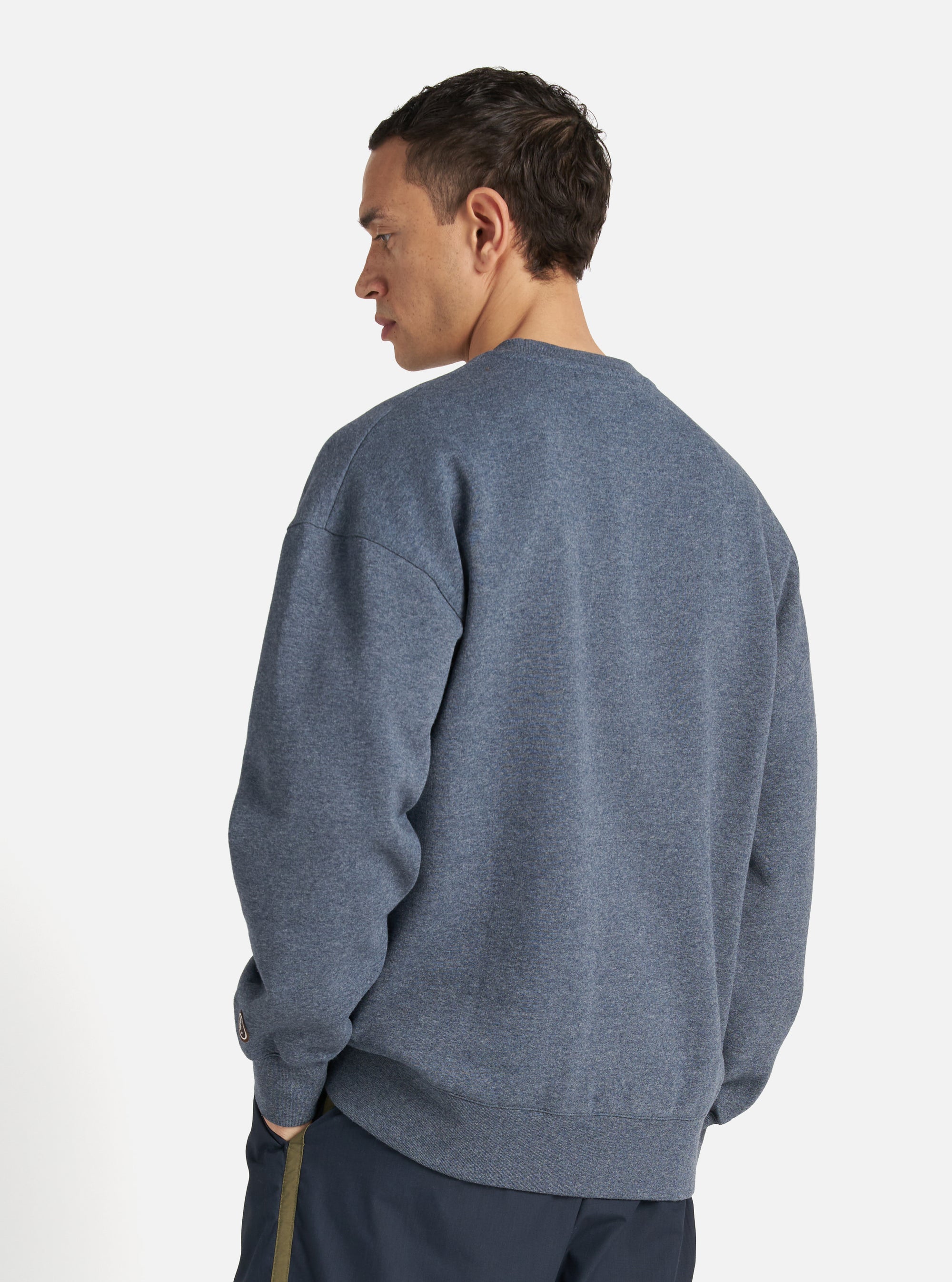 Navy Recycled Cotton Blend Jersey Embroidered Loose Sweatshirt
