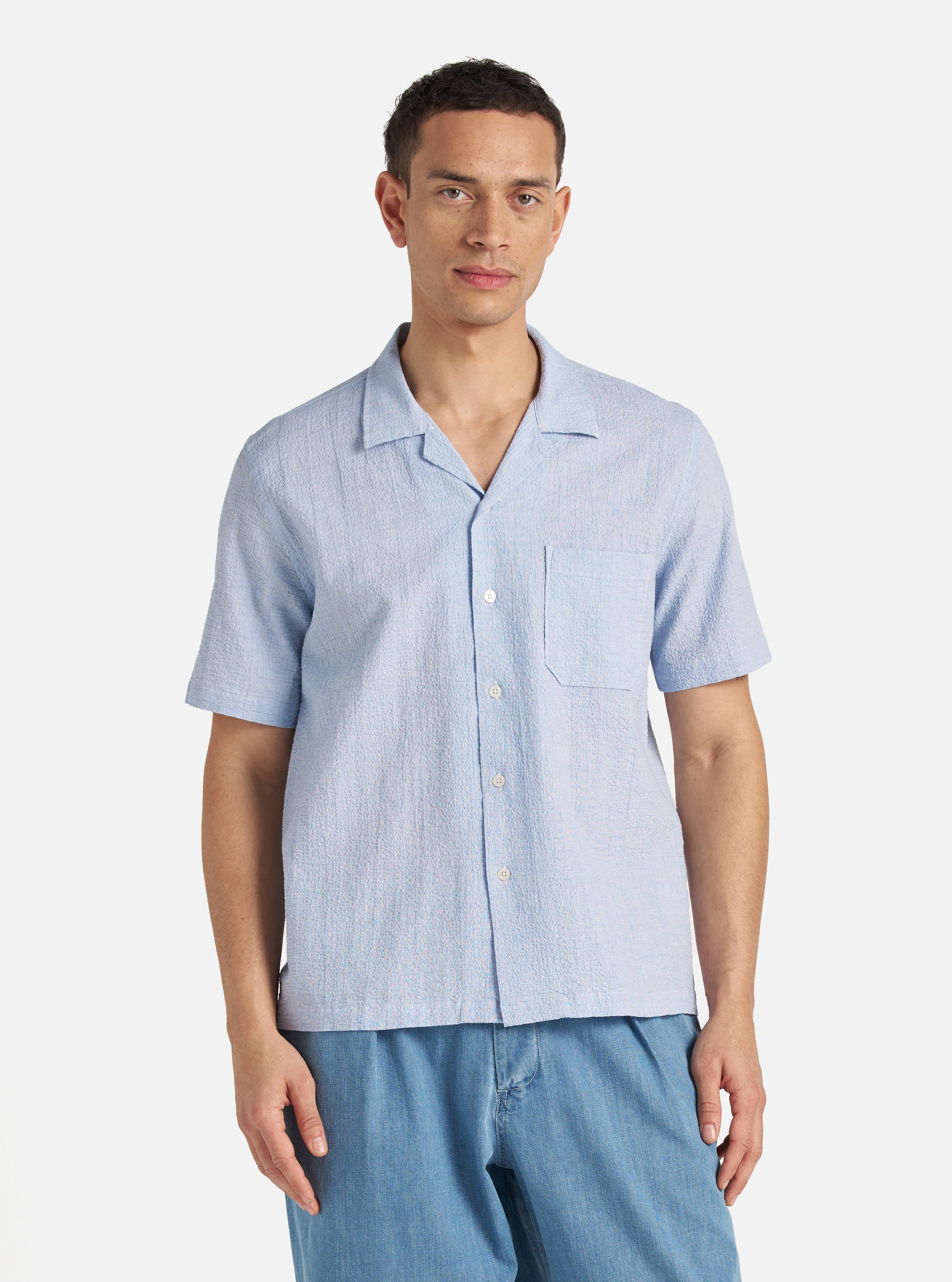 Pale Blue Seersucker Road Shirt