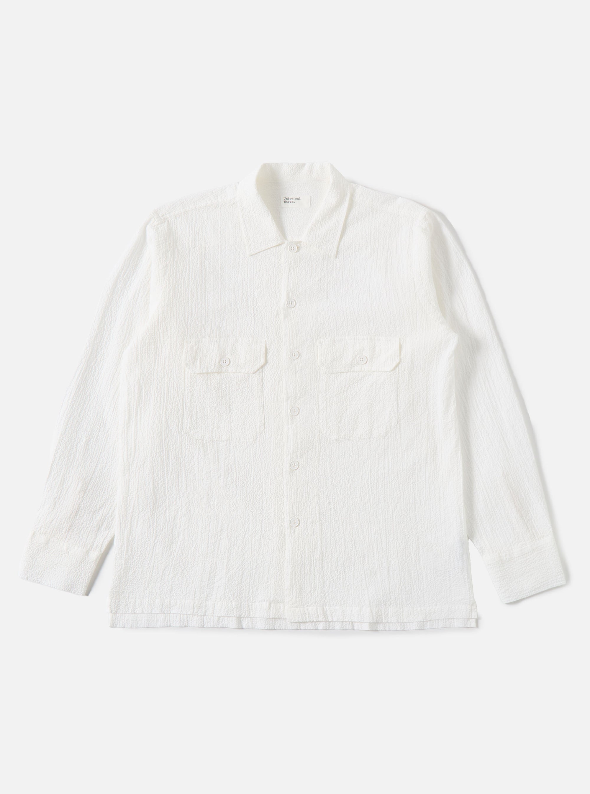 White Seersucker L/S Utility Shirt