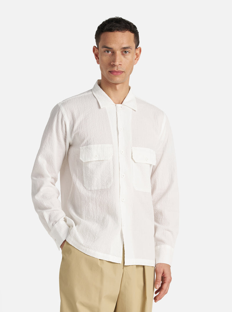 White Seersucker L/S Utility Shirt