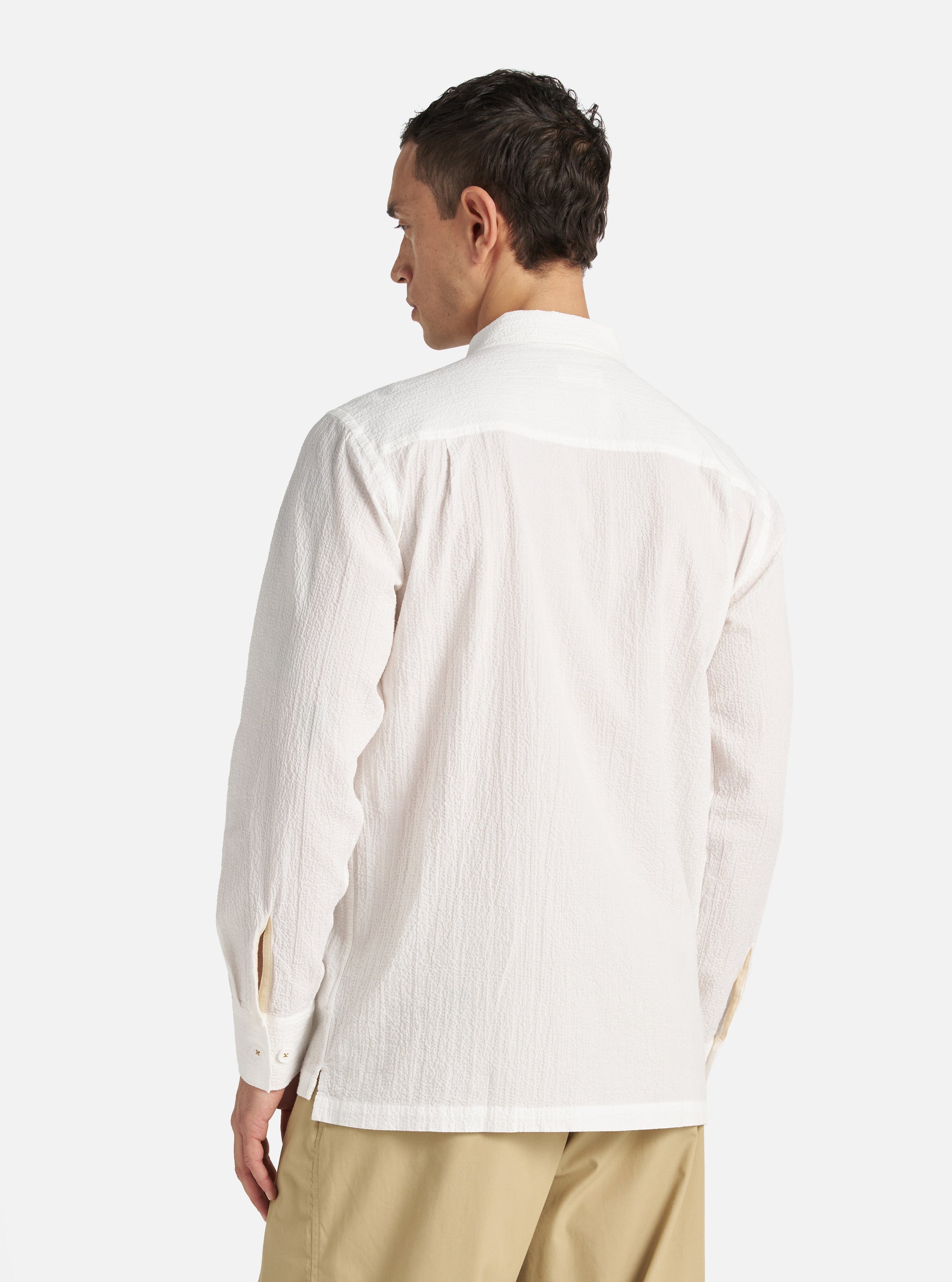 White Seersucker L/S Utility Shirt