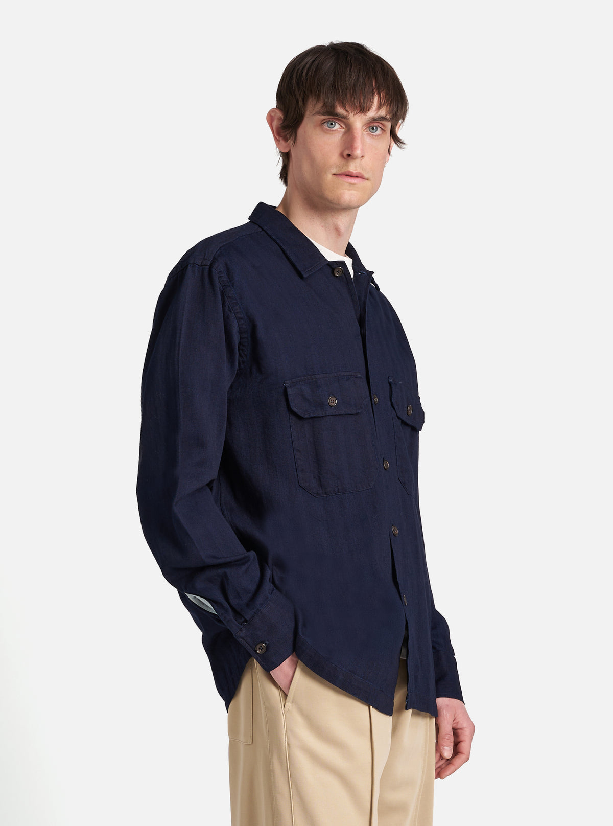 Indigo Herringbone Denim L/S Utility Shirt