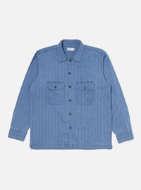 Washed Indigo Herringbone Denim L/S Utility Shirt