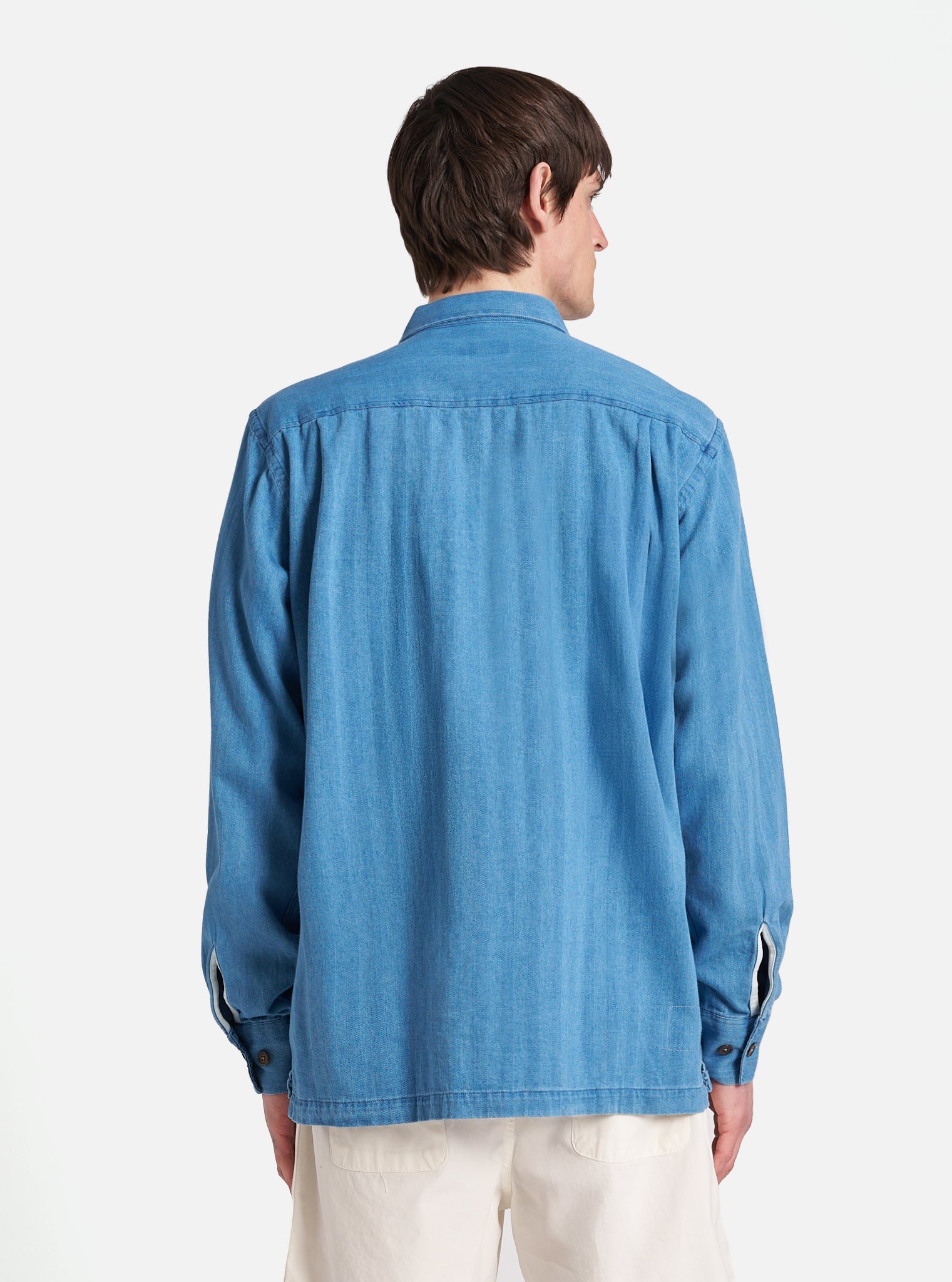 Washed Indigo Herringbone Denim L/S Utility Shirt