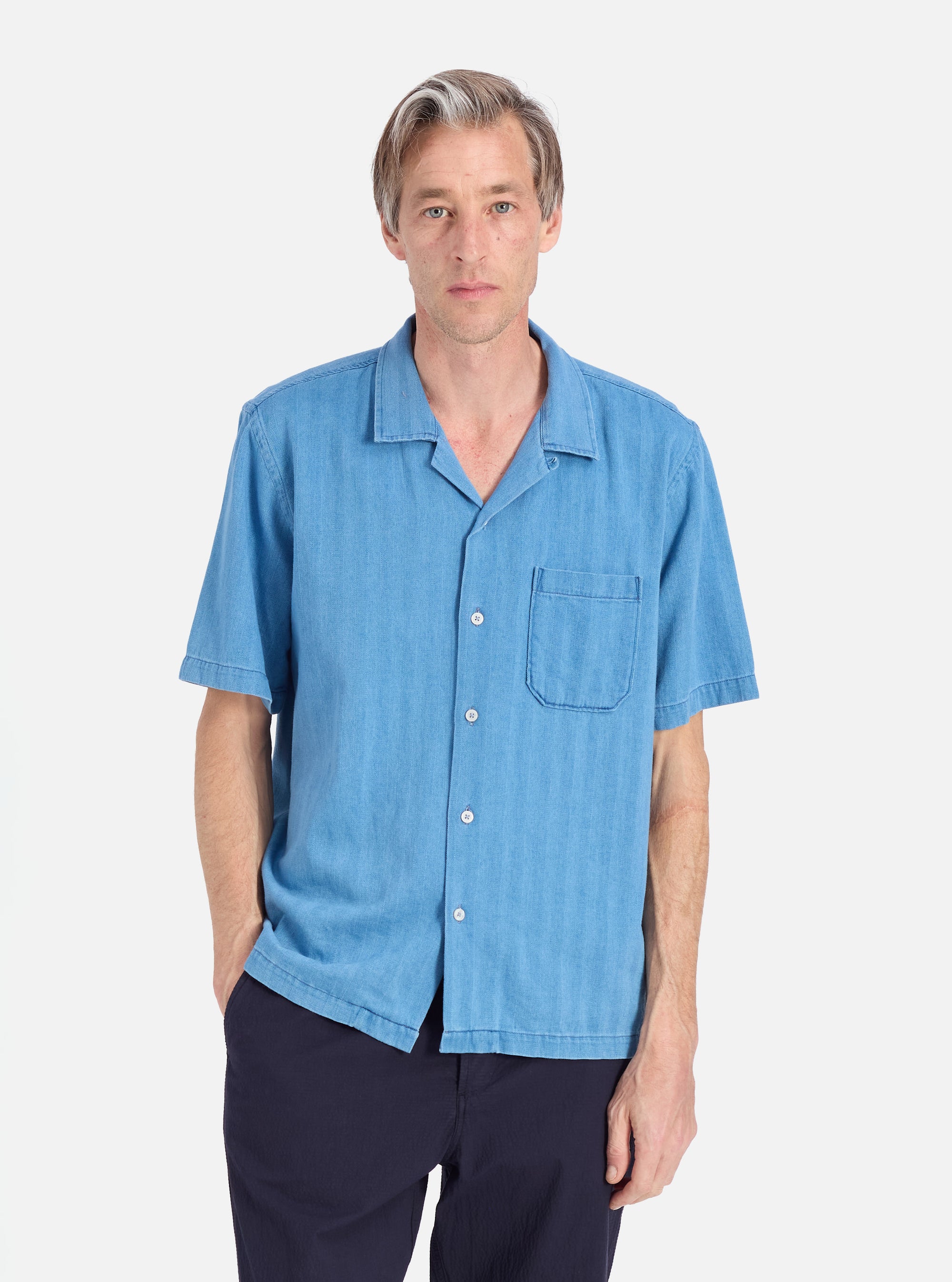 Washed Indigo Herringbone Denim Road Shirt