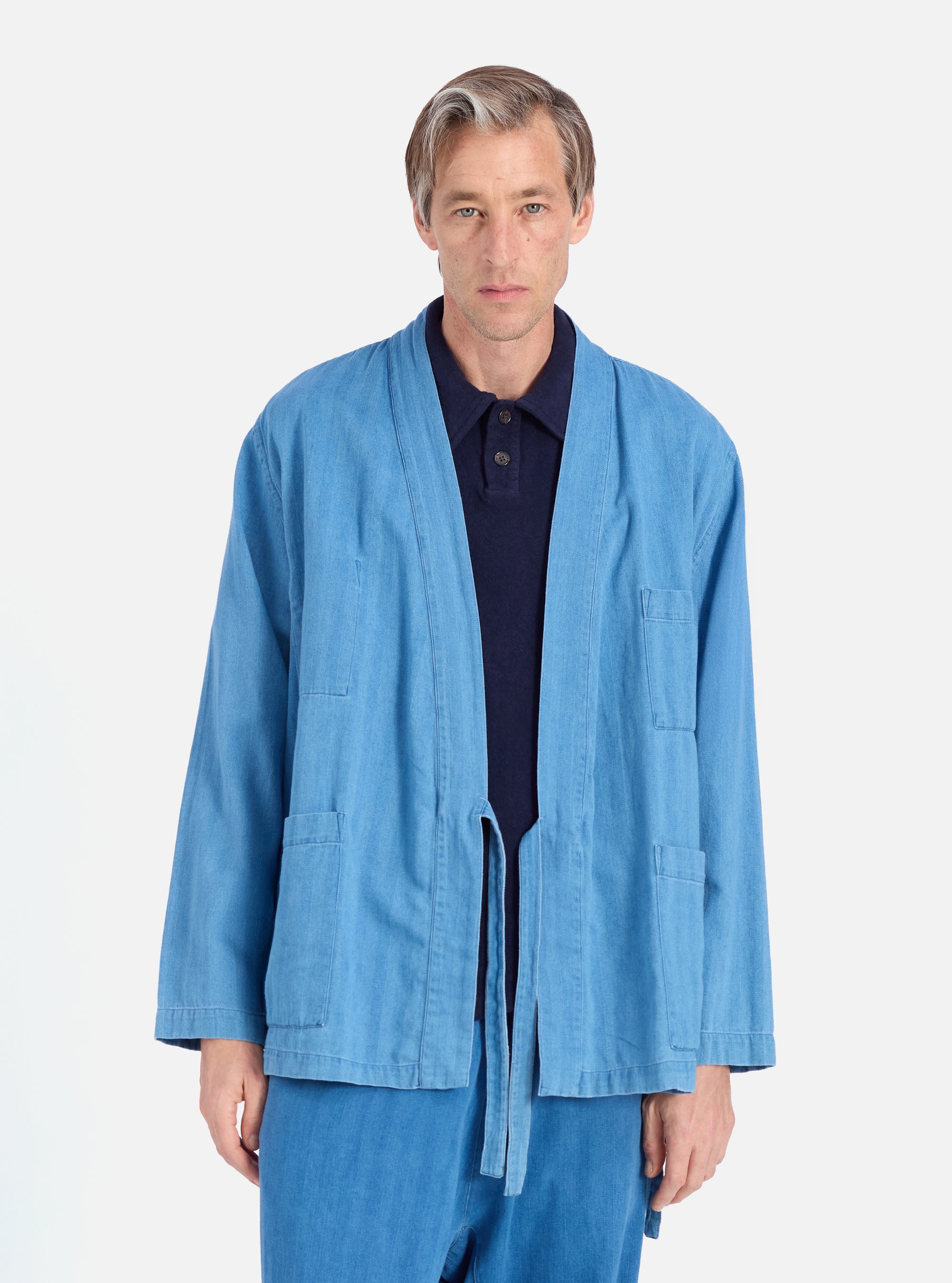 Washed Indigo Herringbone Denim Kyoto Work Jacket