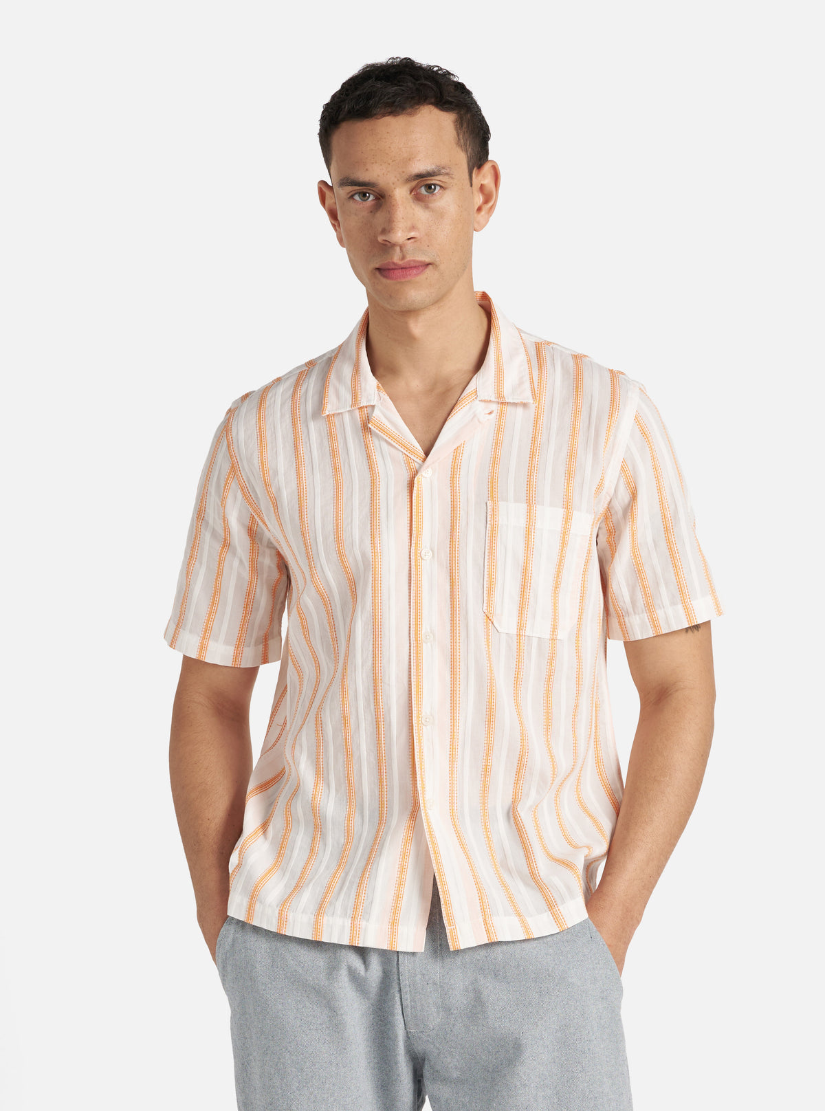 White/Orange Fans Stripe Cotton Road Shirt