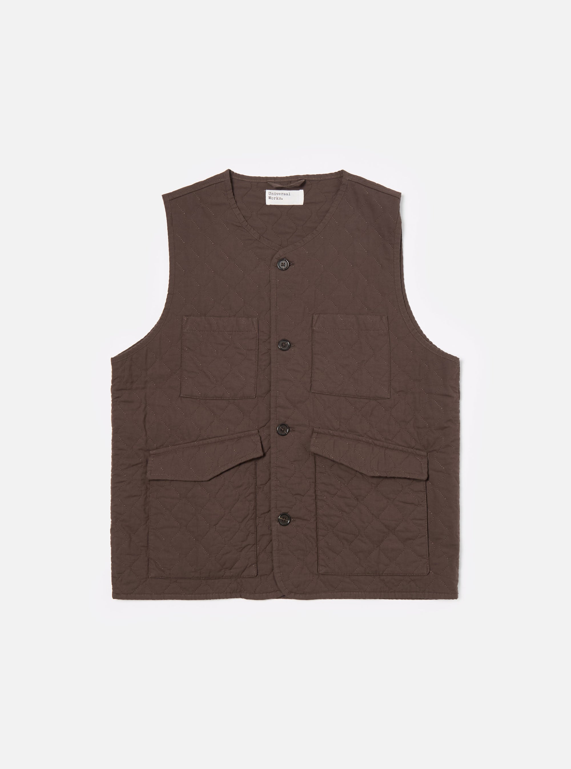Brown Quilt Cotton 4 Pocket Gilet