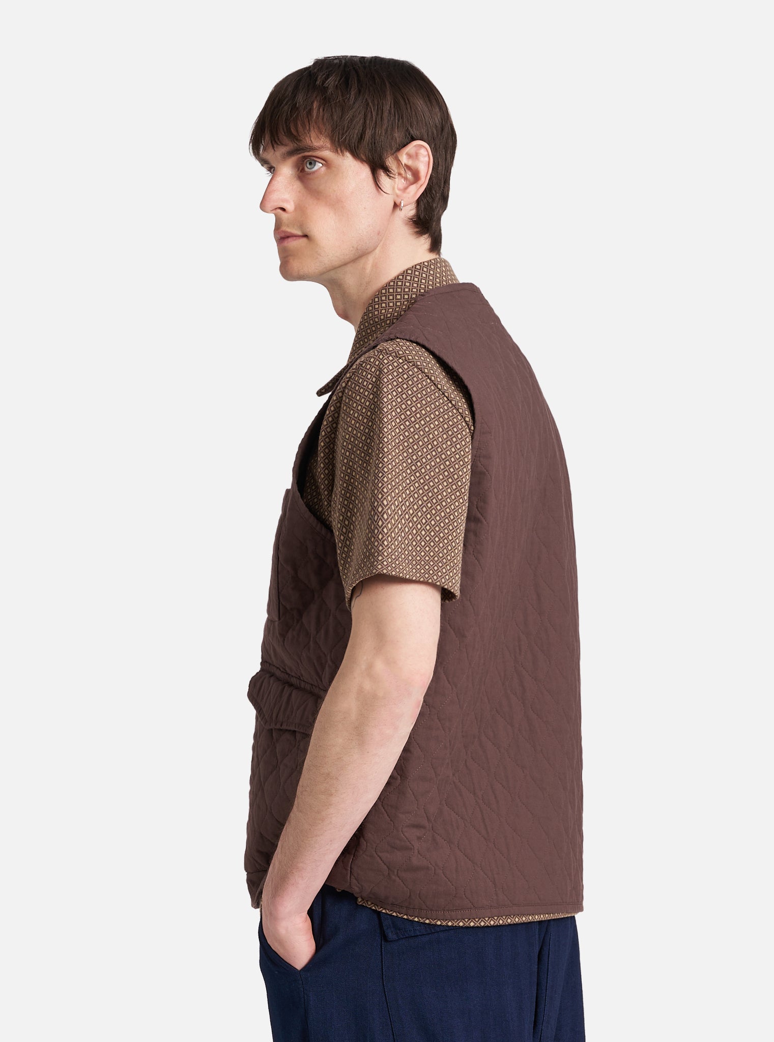 Brown Quilt Cotton 4 Pocket Gilet