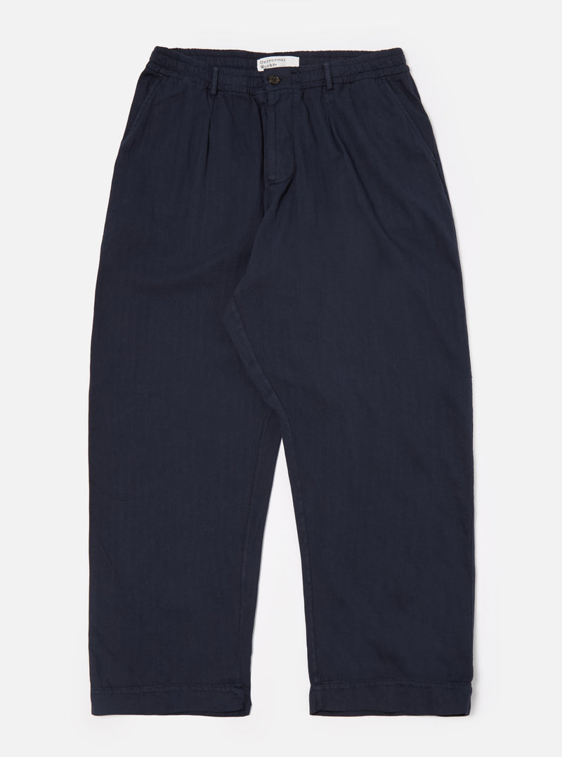 Dark Navy Herringbone Cotton Oxford Pant