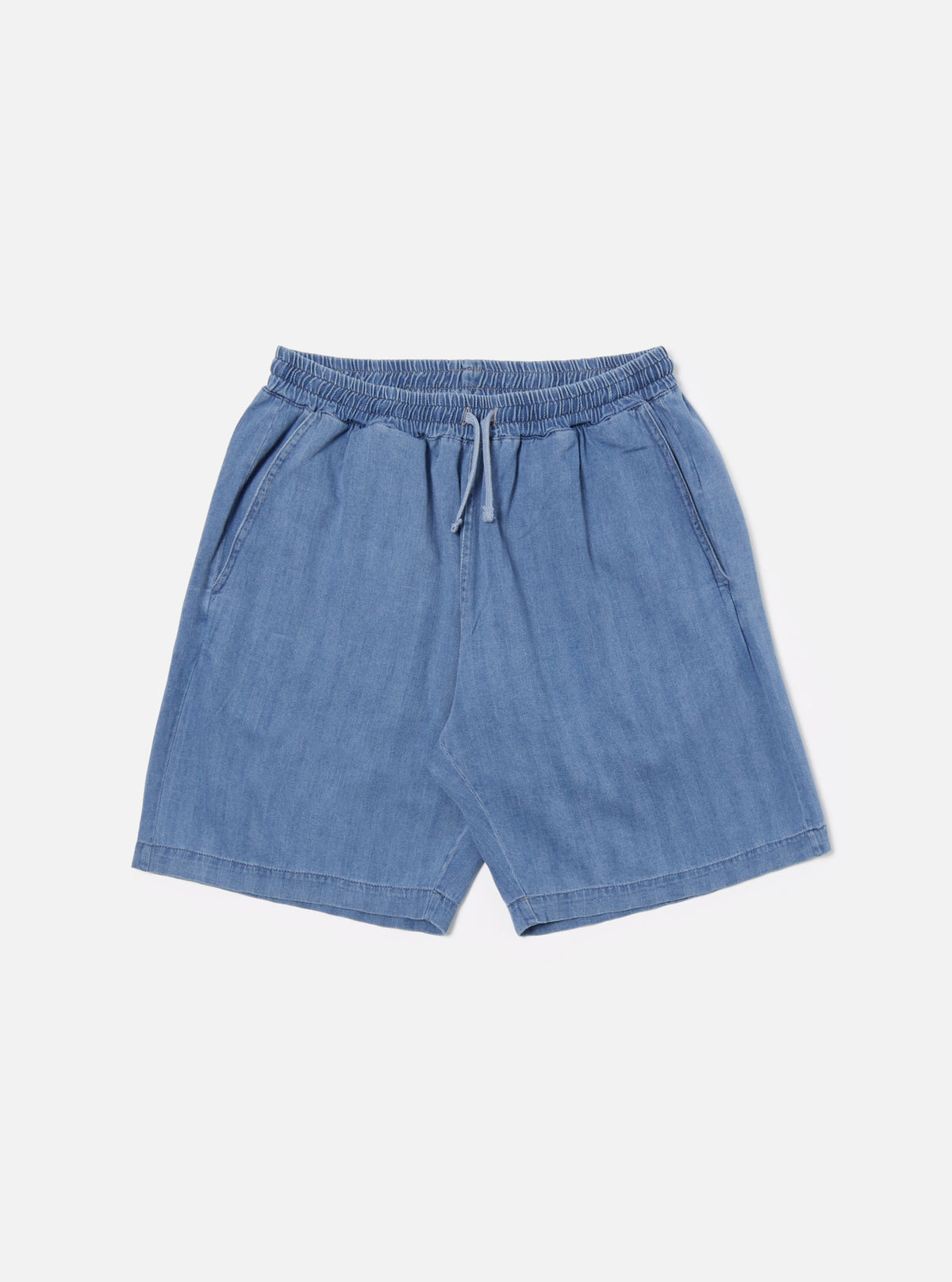 Washed Indigo Herringbone Denim Simple Short
