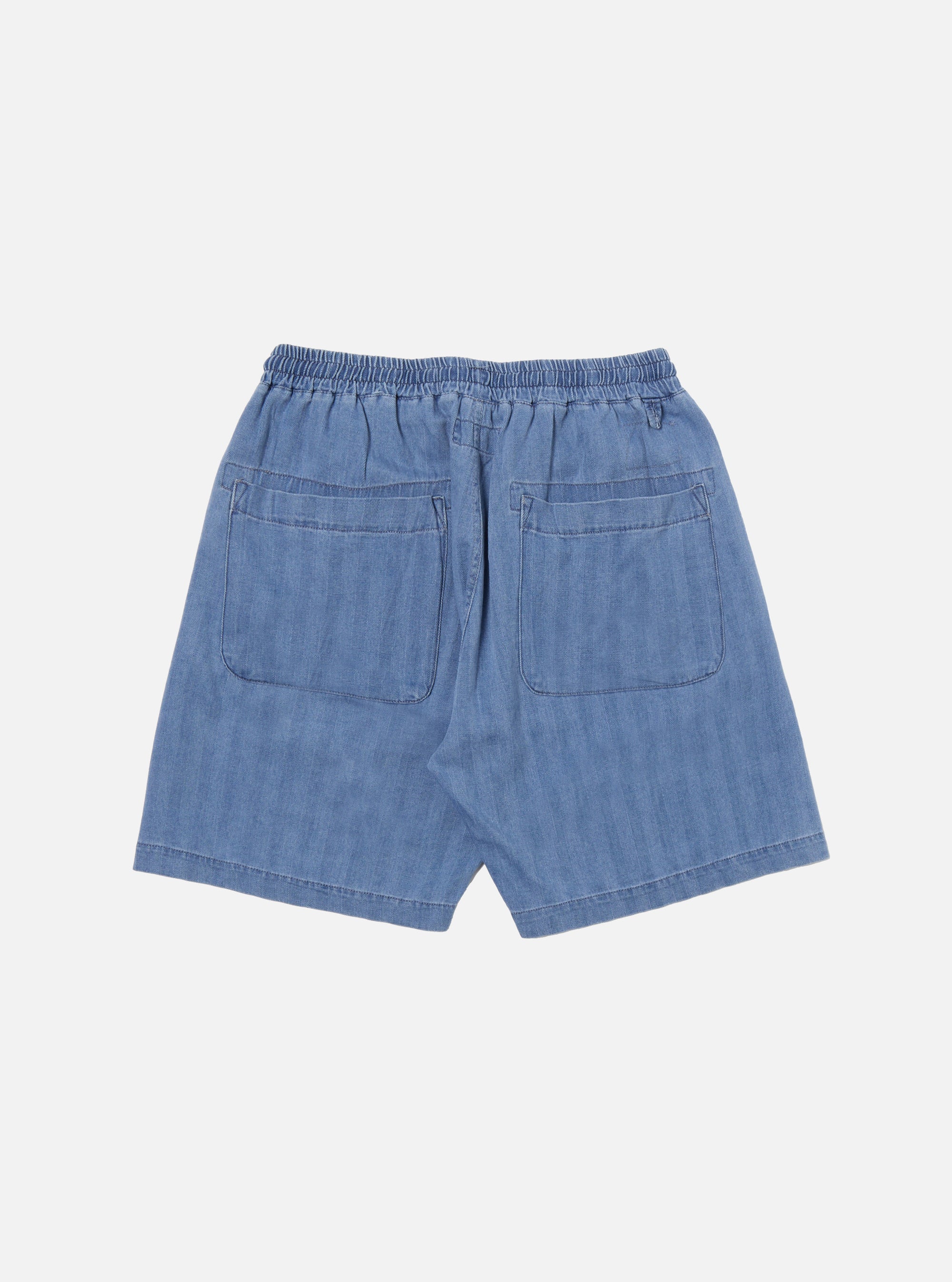 Washed Indigo Herringbone Denim Simple Short