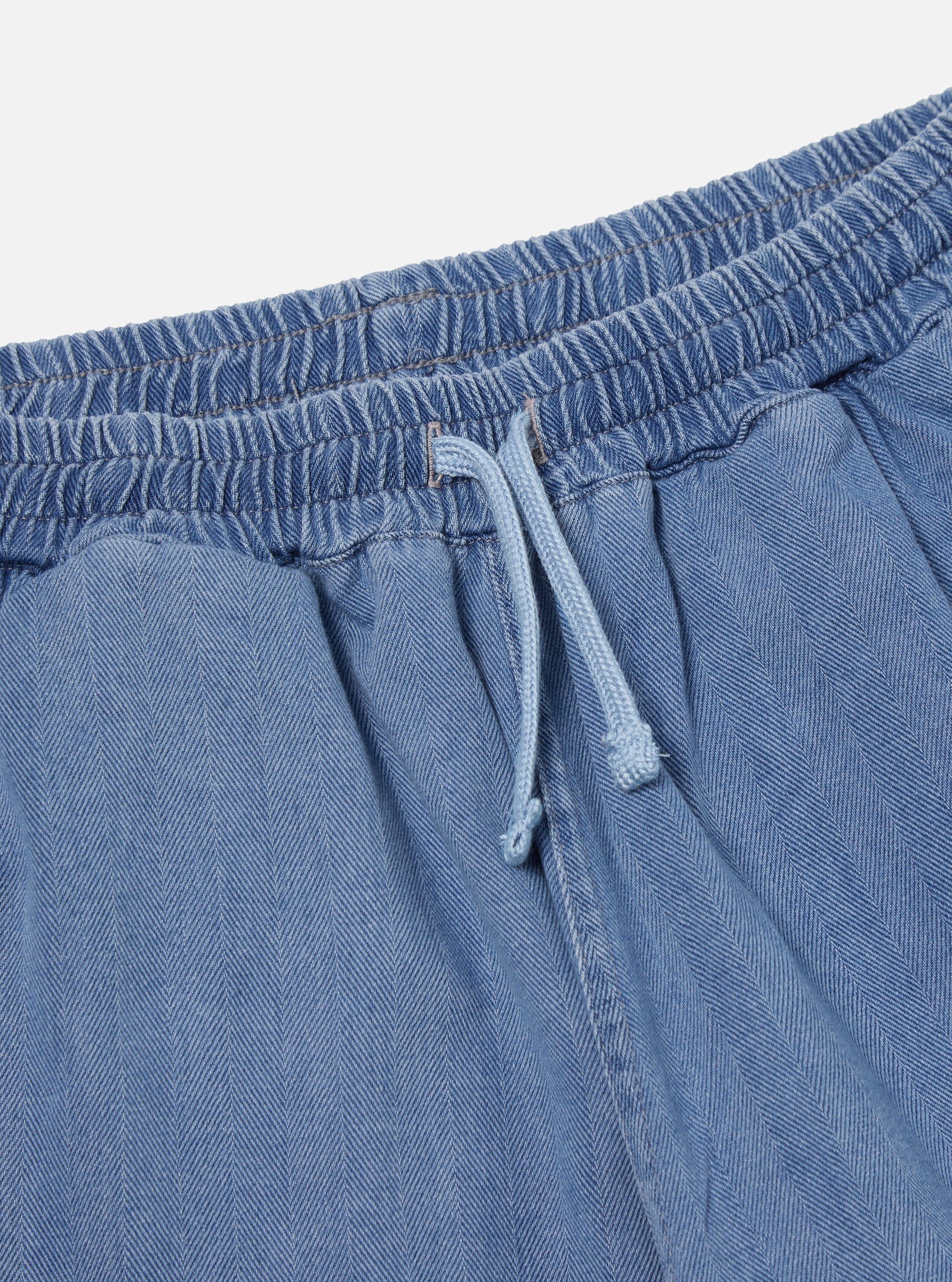 Washed Indigo Herringbone Denim Simple Short