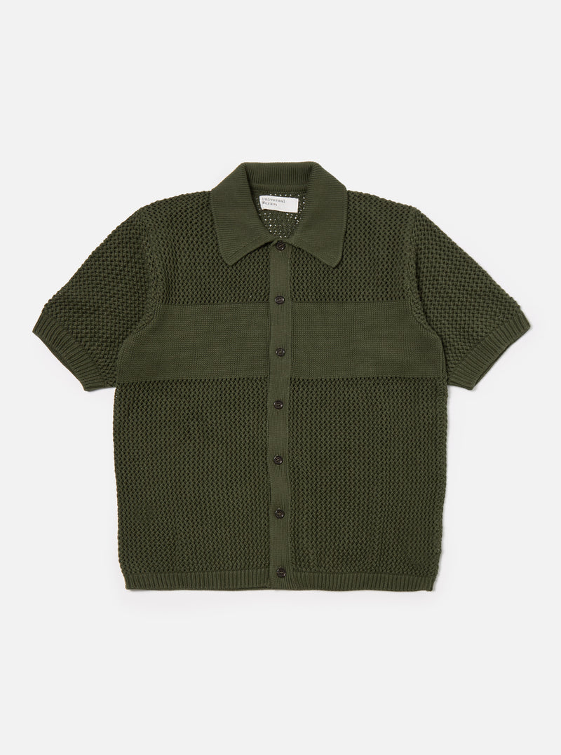 Olive Open Knit S/S Knit Shirt