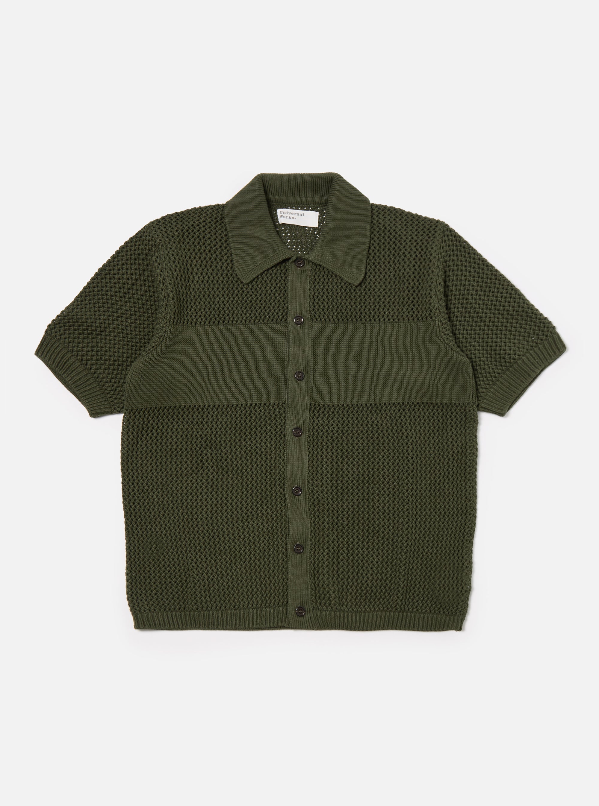 Olive Open Knit S/S Knit Shirt