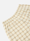 Close-up of the Ecru PJ Plaid Boxer Short on a white background. The plaid pattern features ecru, brown, and navy lines. The shorts have an elastic waistband.