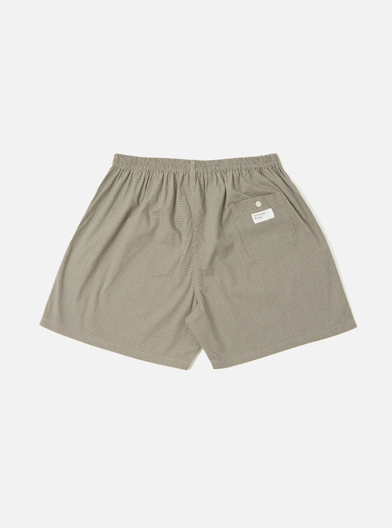 The Green Tiny Check Boxer Short, laid flat on a white background. The shorts are a loose fit with an elastic waistband and a small back pocket.