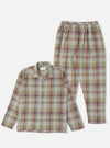 The Green Kip Check Long Pyjama Set is laid out on a white background. The set features a green, red, and blue plaid pattern.