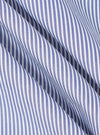 Close-up of the Navy Classic Stripe Short Pyjama Set fabric. Soft cotton with blue and white stripes, draped to show texture.