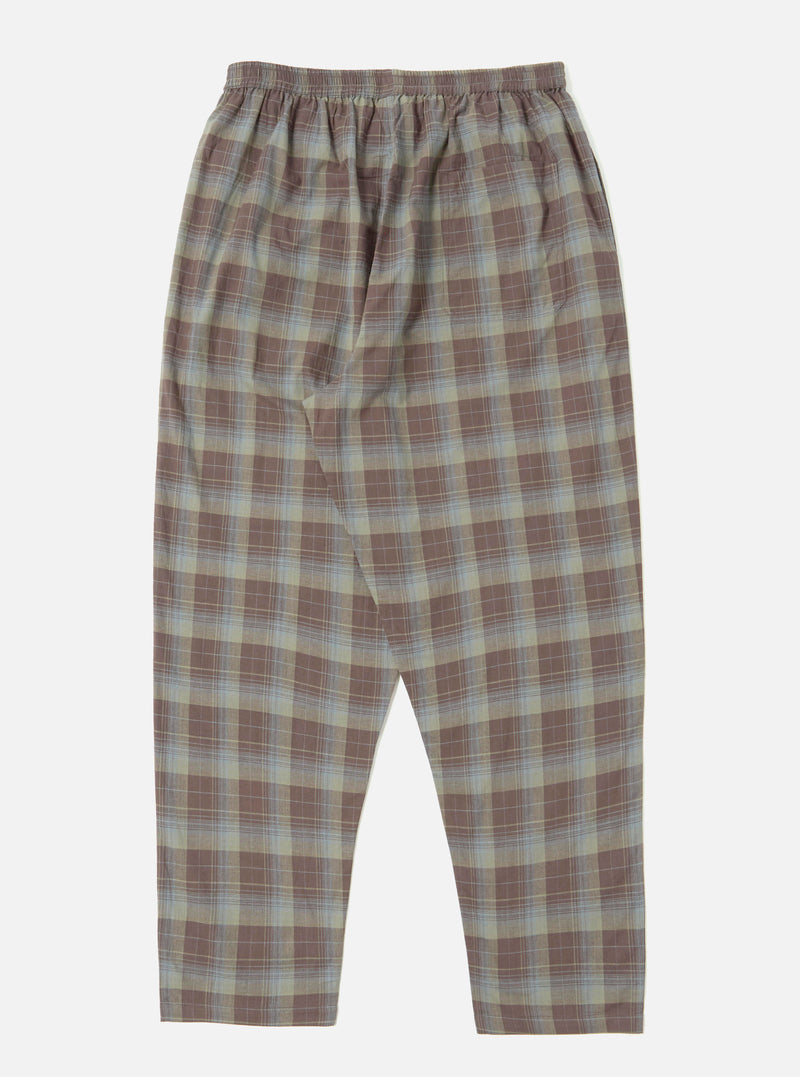 The Green/Brown Check Pyjama Pant laid flat on a white background. The pants have an elastic waist and a relaxed fit. The check pattern features green, brown, and blue hues.
