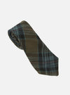 Close-up of a Brown/Charcoal Ikat Twill Check Tie on a white background. The tie features a classic plaid pattern with brown, charcoal, and blue hues.