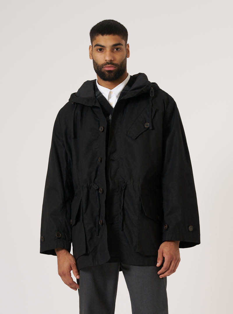 Black Scottish Wax Cotton Boston Parka