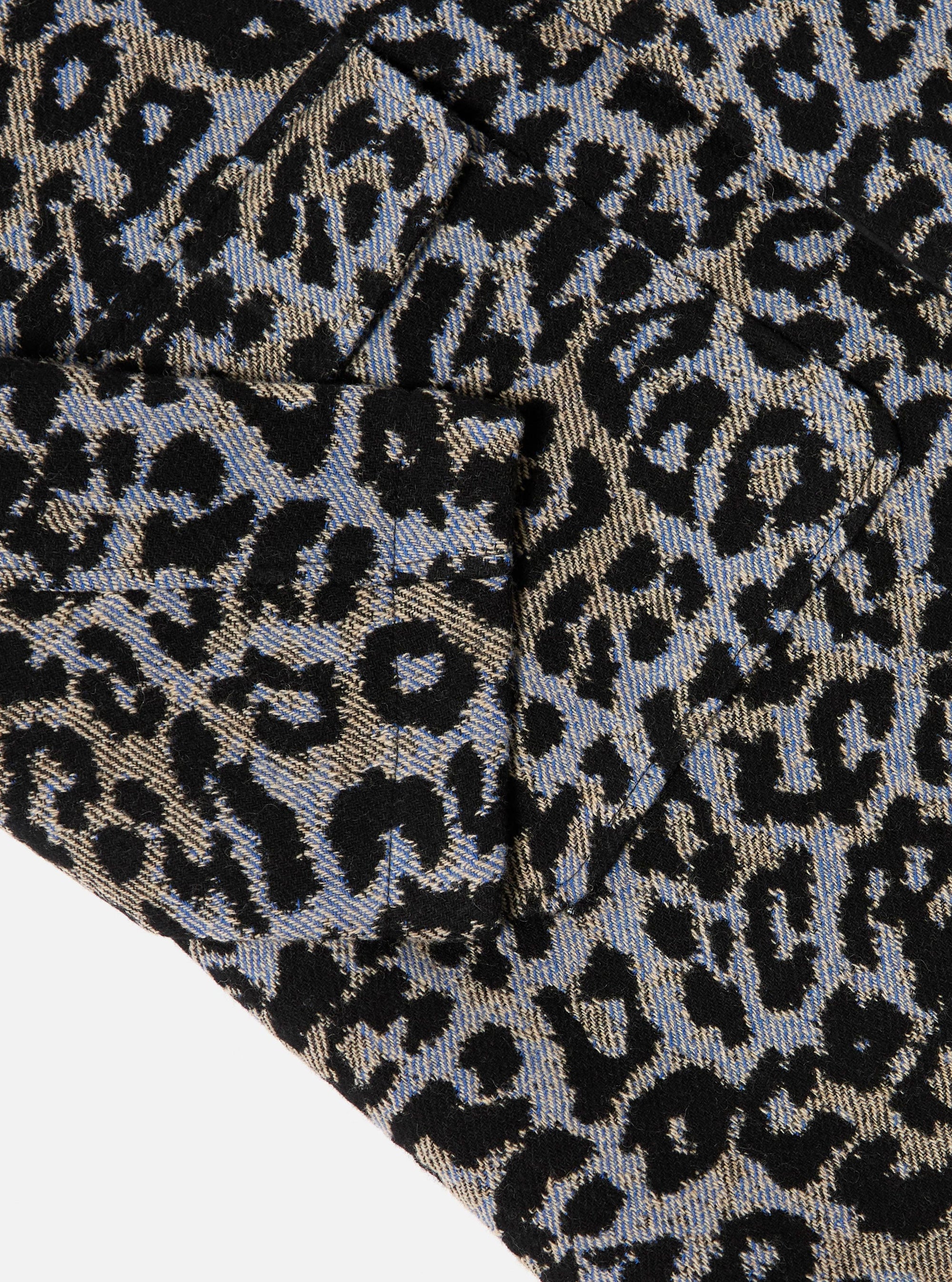 Blue Leopard Flower Wool Account Coat