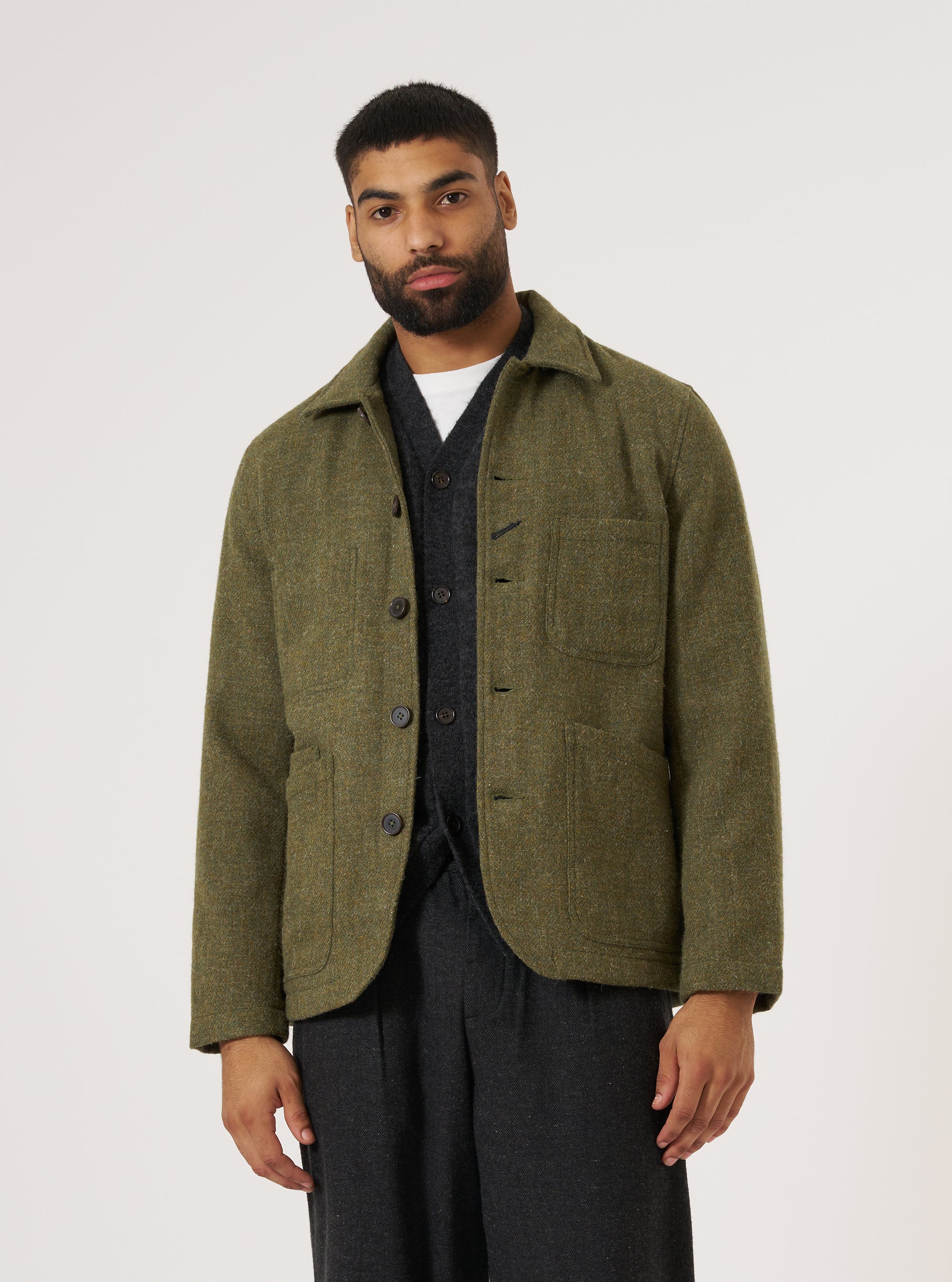 Green Harris Tweed Plaid Bakers Jacket