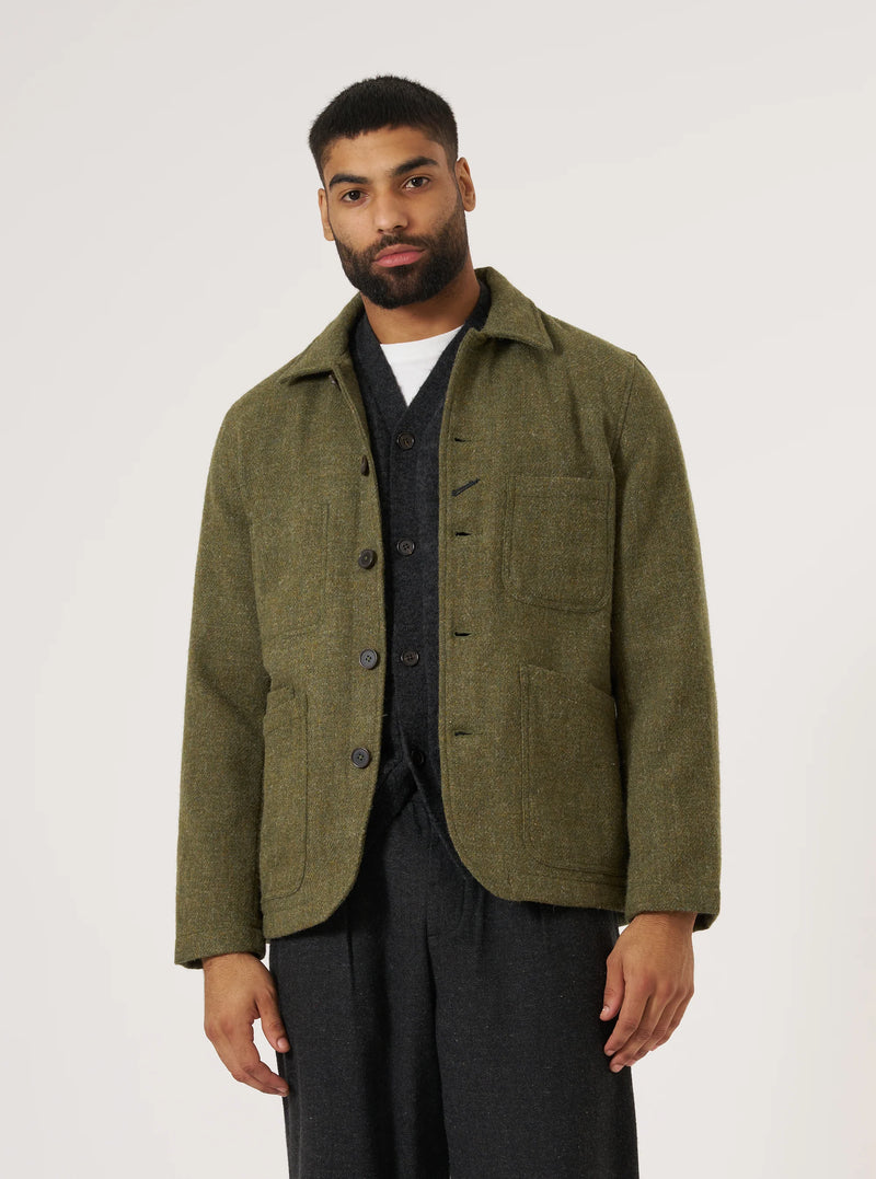 Green Harris Tweed Plaid Bakers Jacket