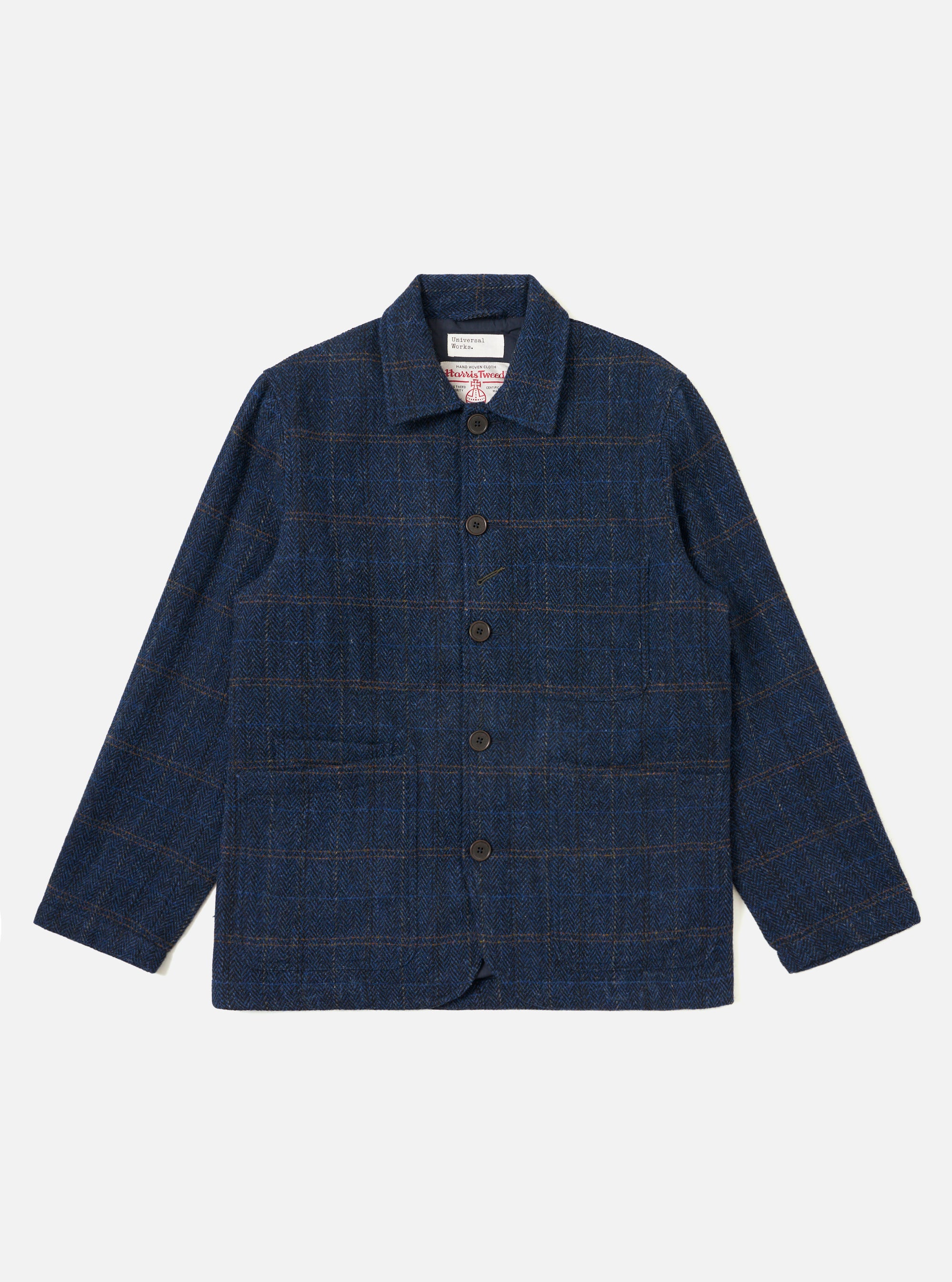 Navy Harris Tweed Plaid Bakers Jacket