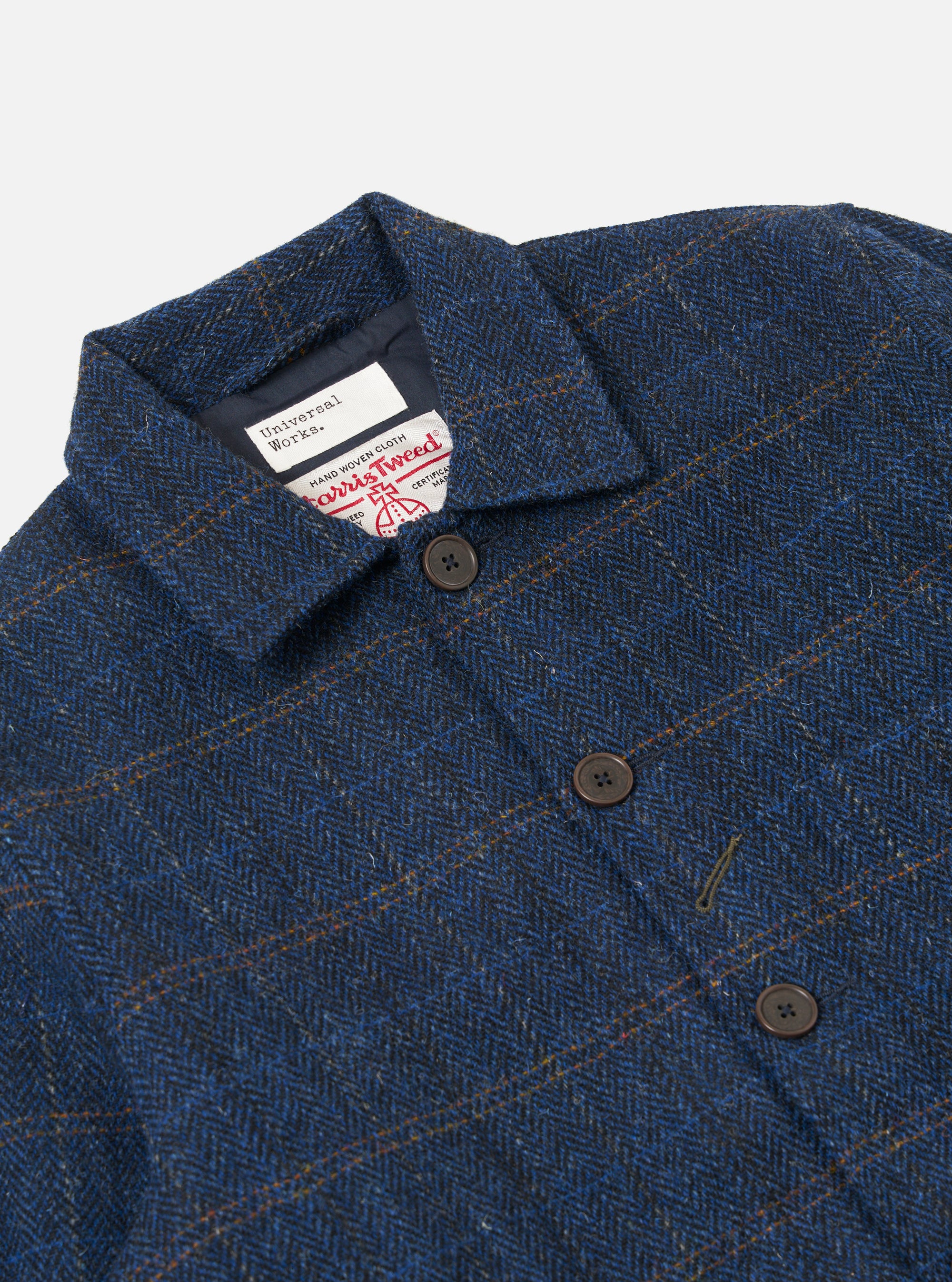 Navy Harris Tweed Plaid Bakers Jacket