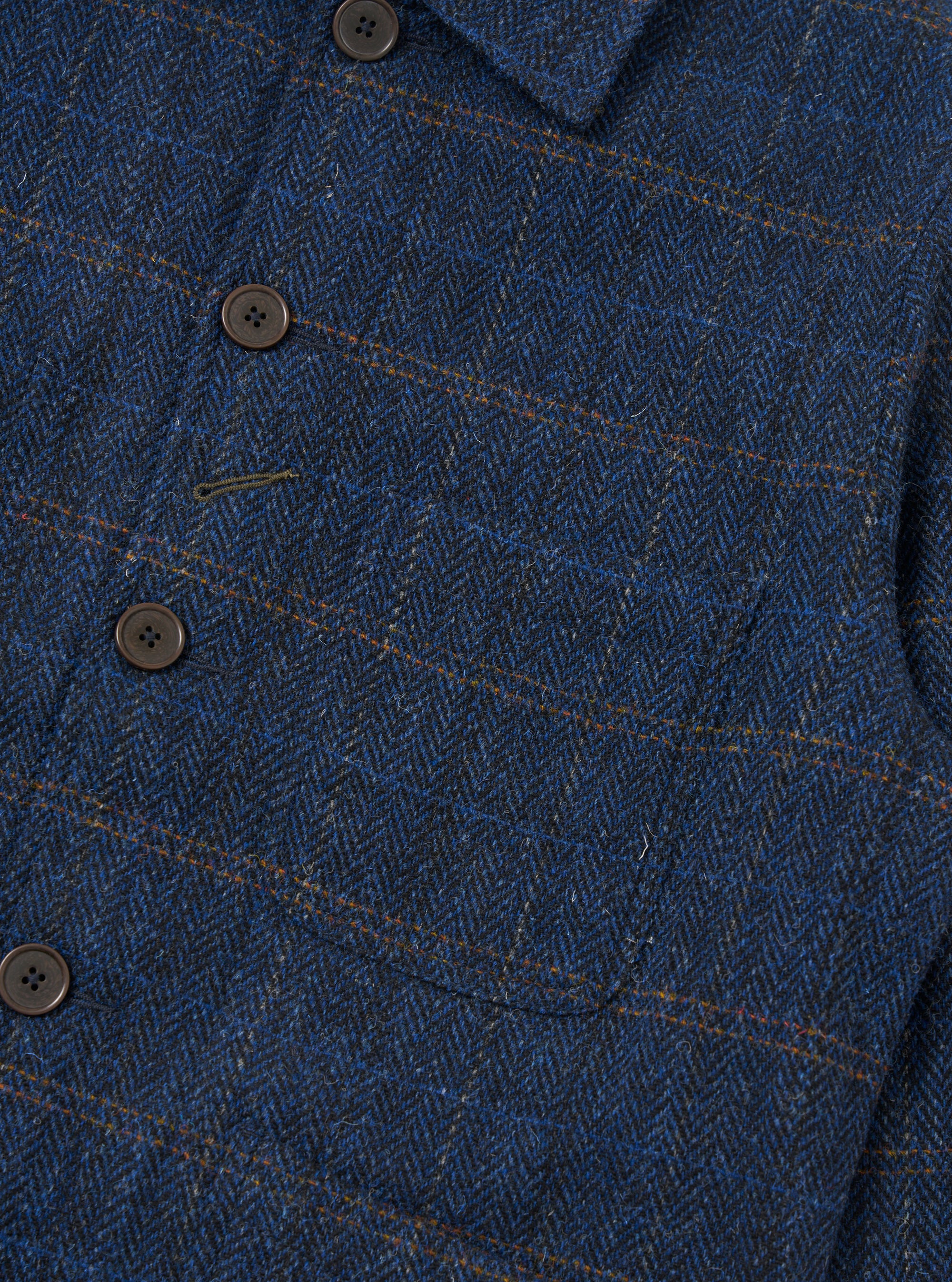 Navy Harris Tweed Plaid Bakers Jacket