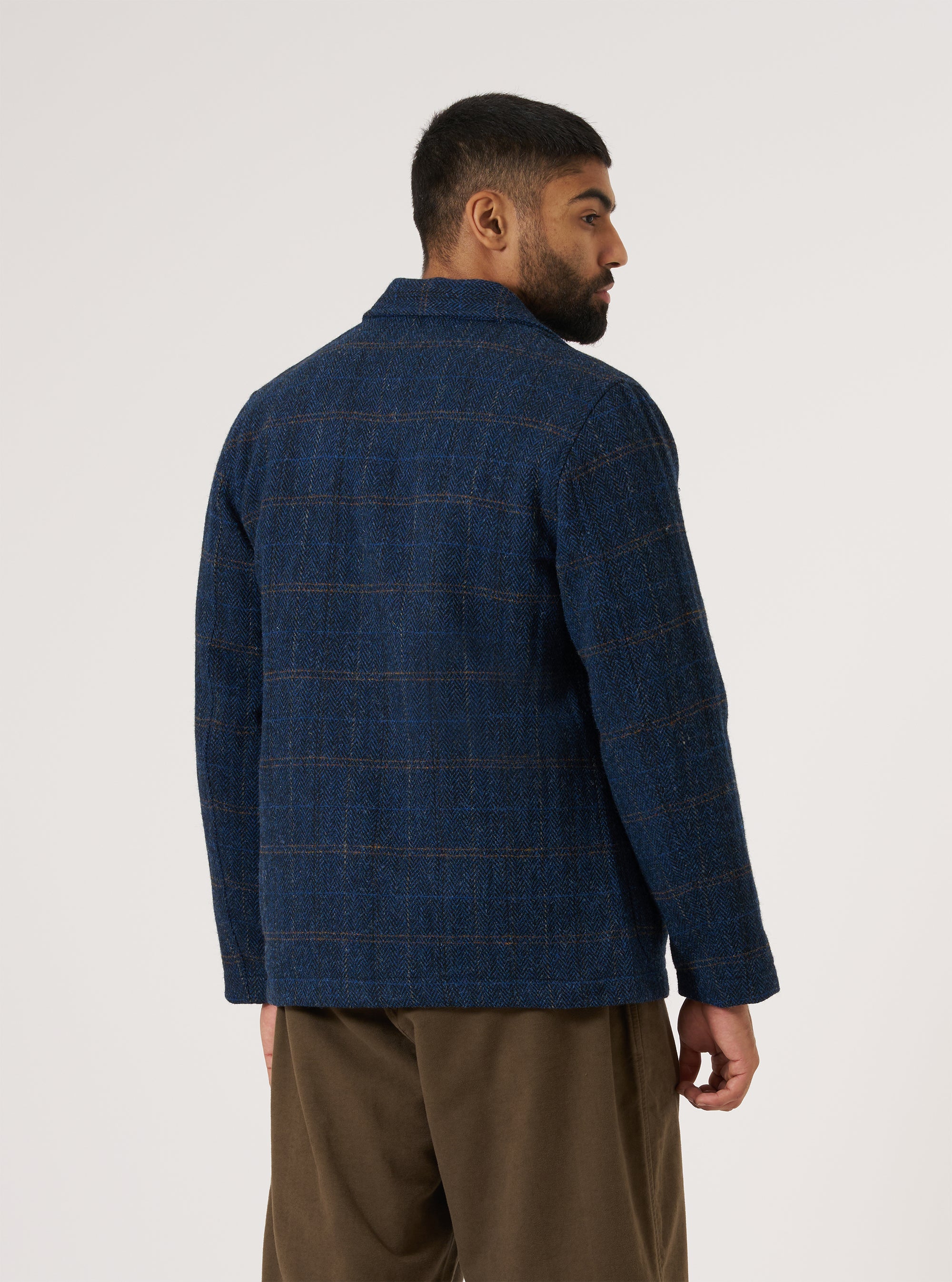 Navy Harris Tweed Plaid Bakers Jacket