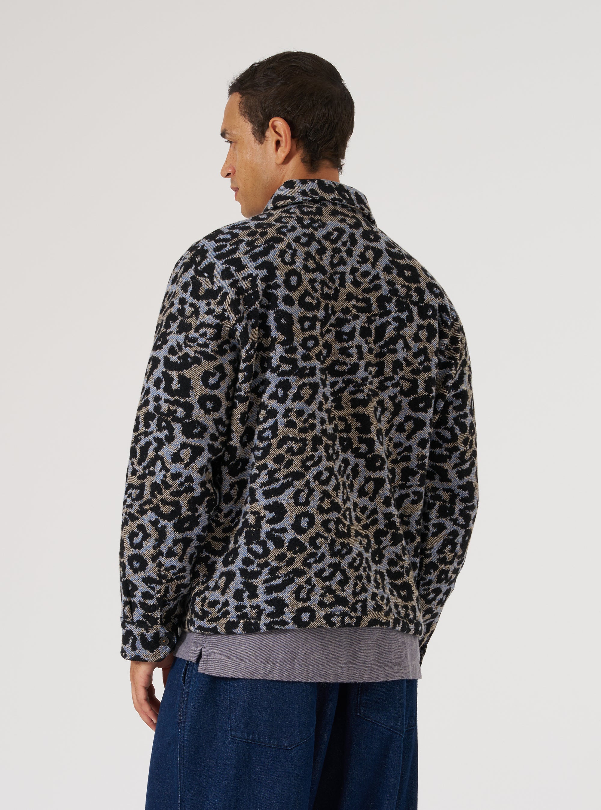 Blue Leopard Flower Wool Club Jacket