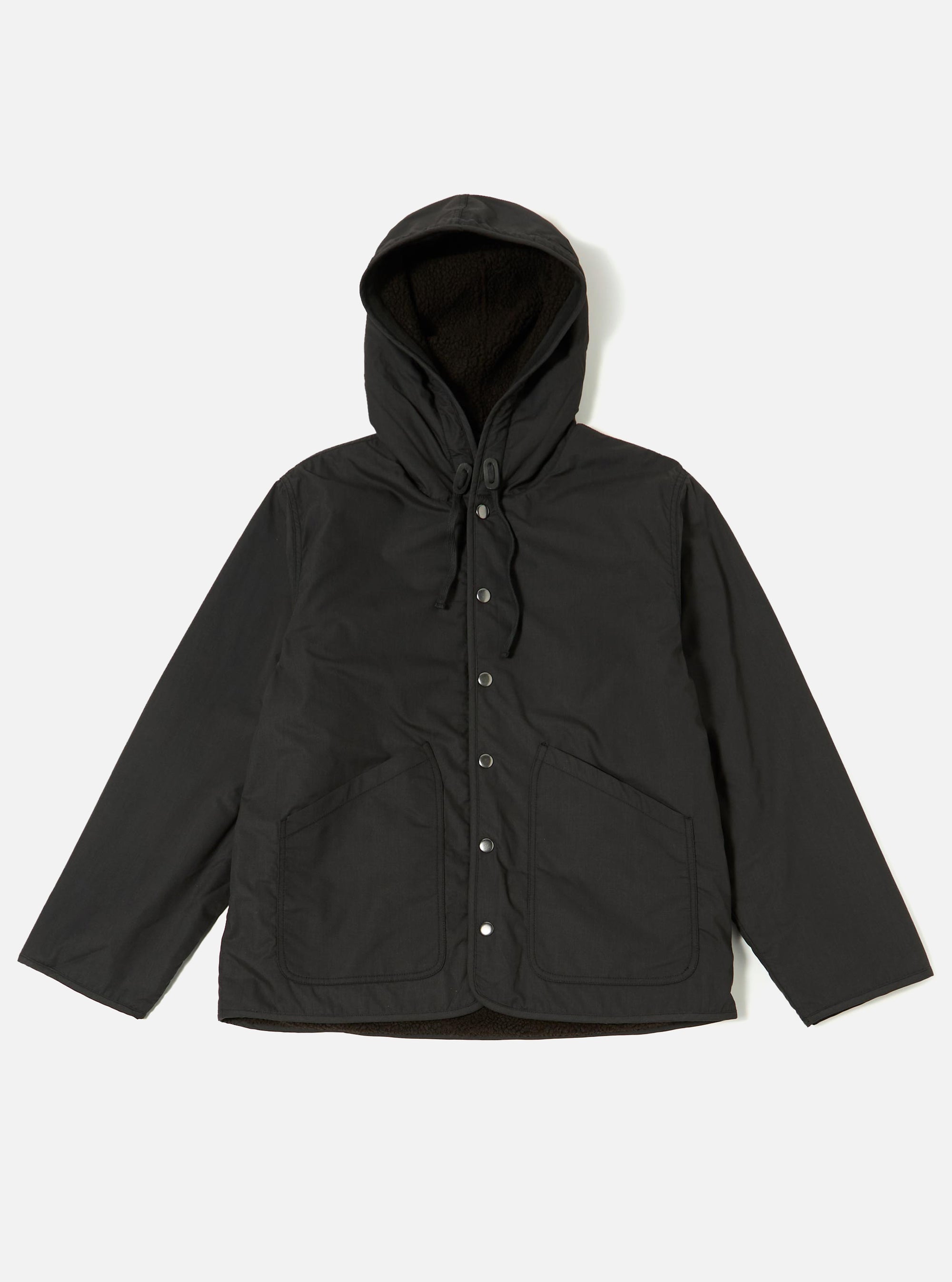 Black/Brown Recycled Polytech/Sherpa Reversible Simple Hooded Jacket