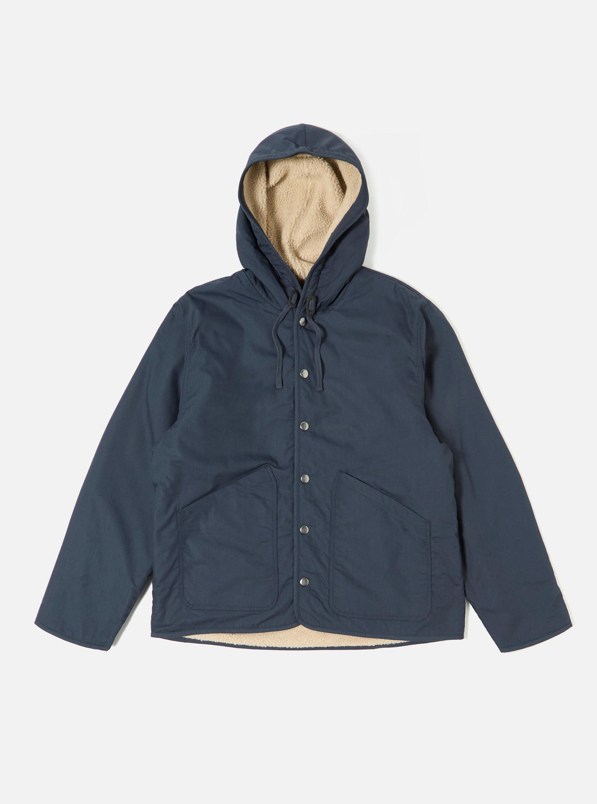 Navy/Sand Recycled Polytech/Sherpa Reversible Simple Hooded Jacket