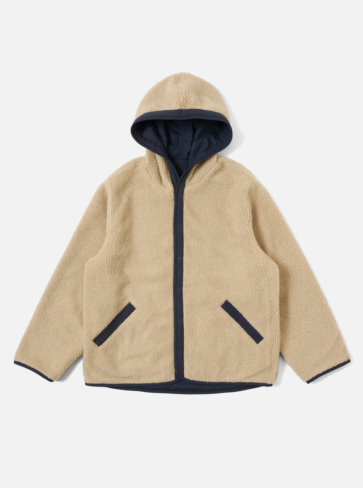 Navy/Sand Recycled Polytech/Sherpa Reversible Simple Hooded Jacket