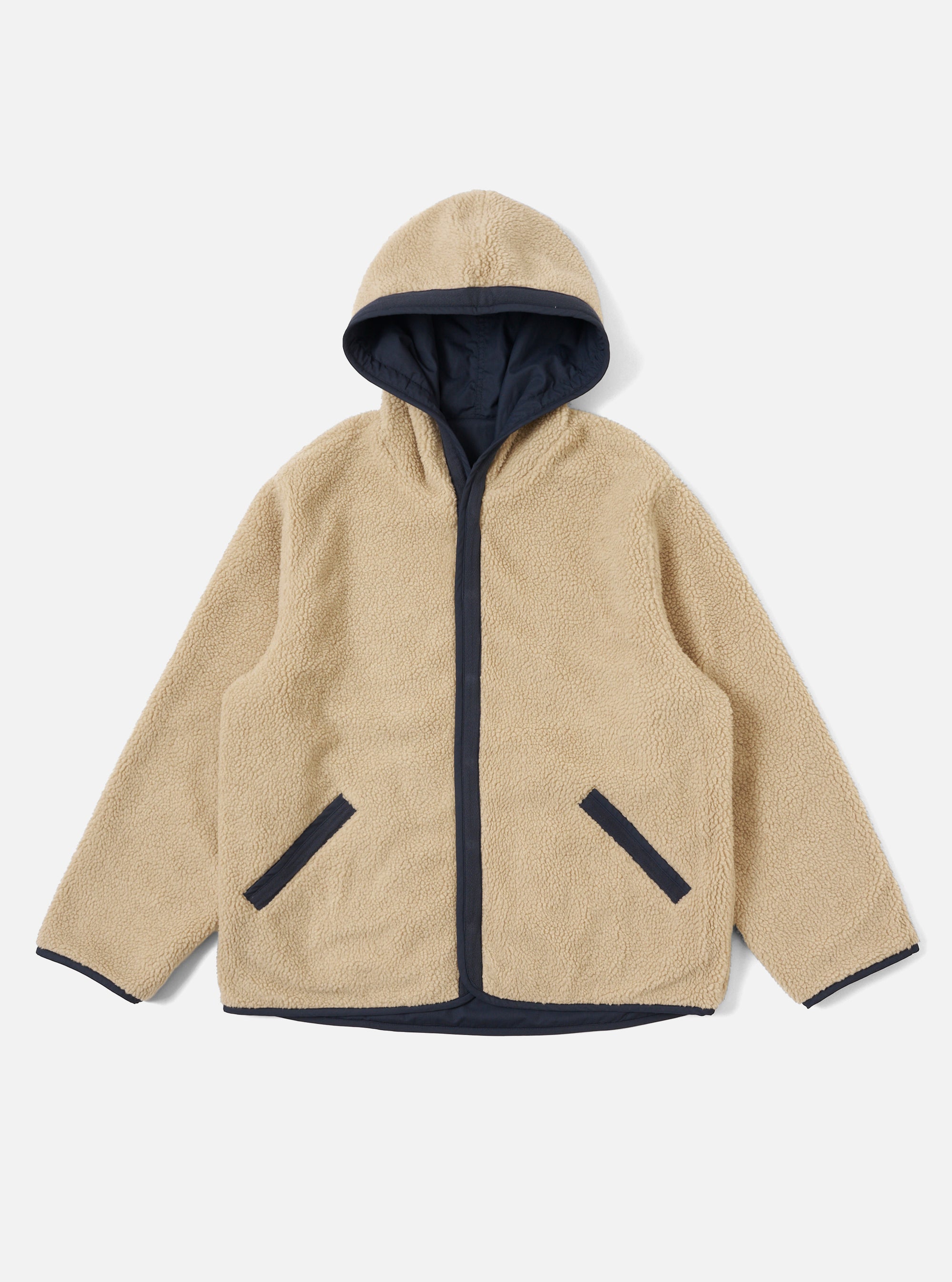 Navy/Sand Recycled Polytech/Sherpa Reversible Simple Hooded Jacket
