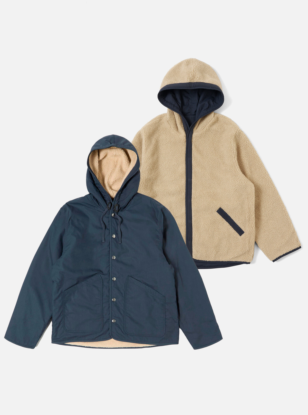 Navy/Sand Recycled Polytech/Sherpa Reversible Simple Hooded Jacket