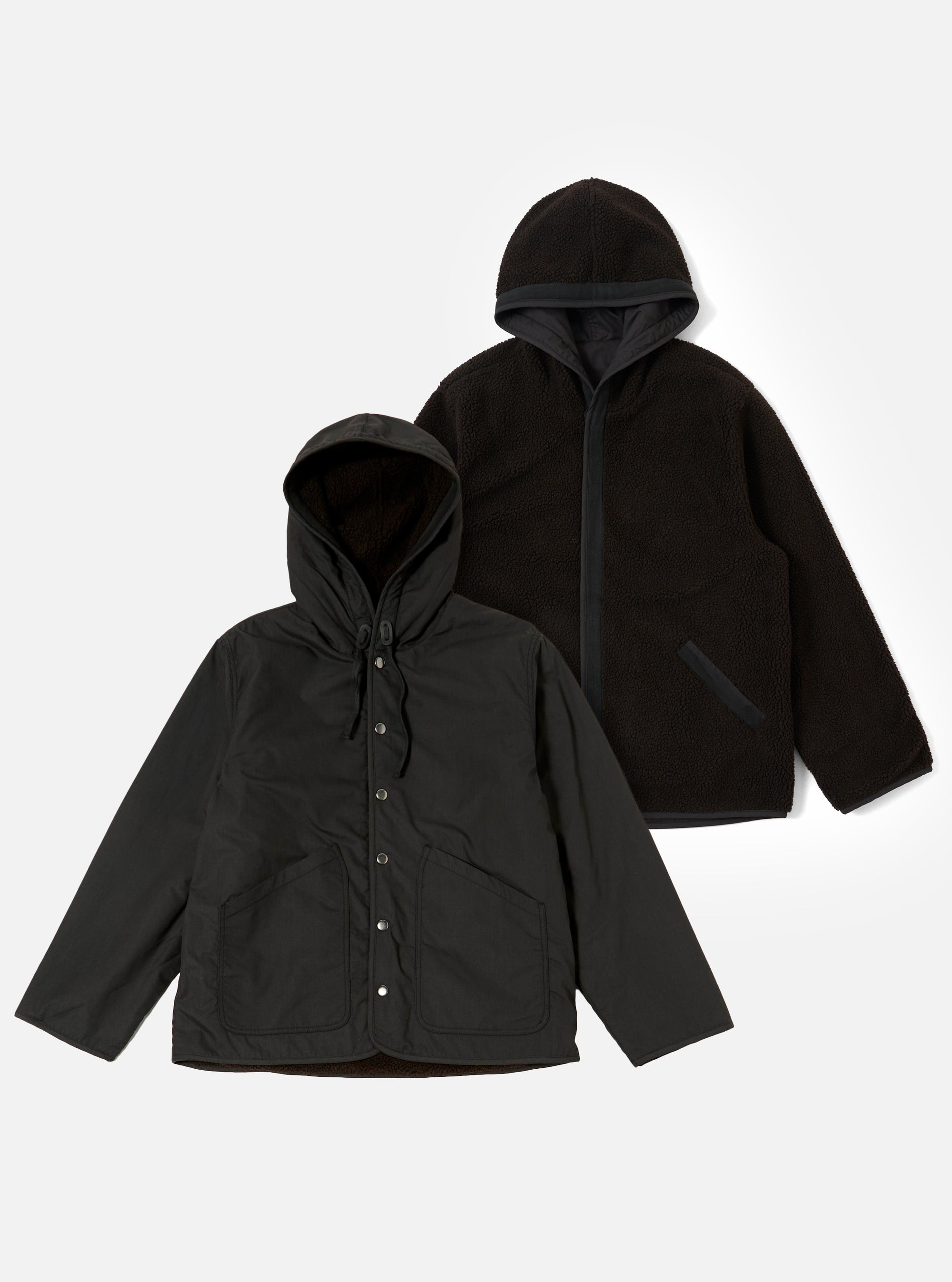 Black/Brown Recycled Polytech/Sherpa Reversible Simple Hooded Jacket