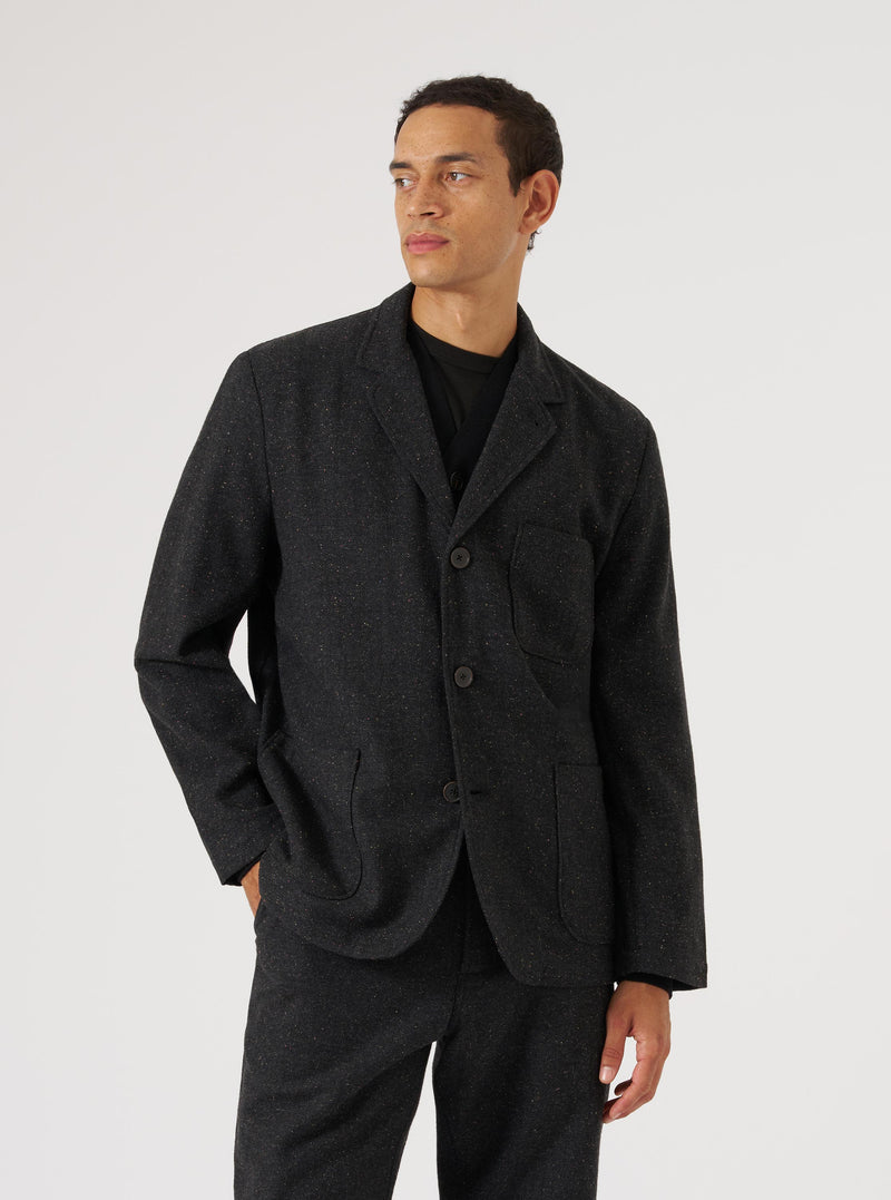 Black Salt N Pepper Tweed Three Button Jacket