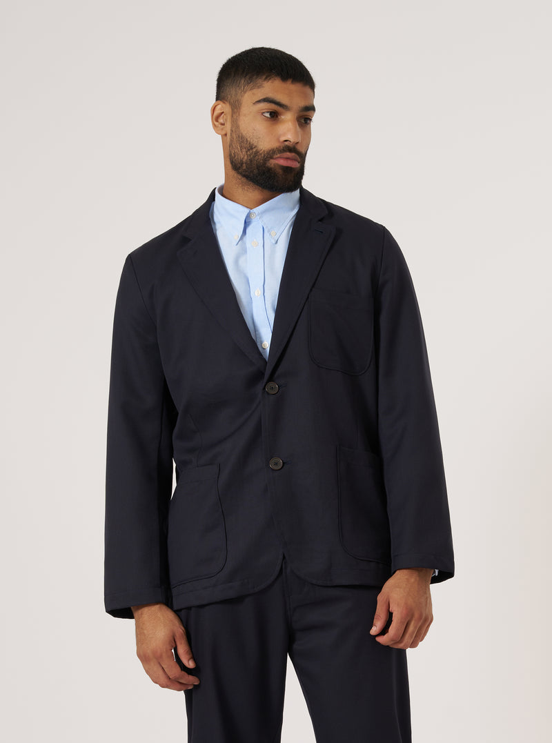 Navy Travel Suiting Two Button Jacket