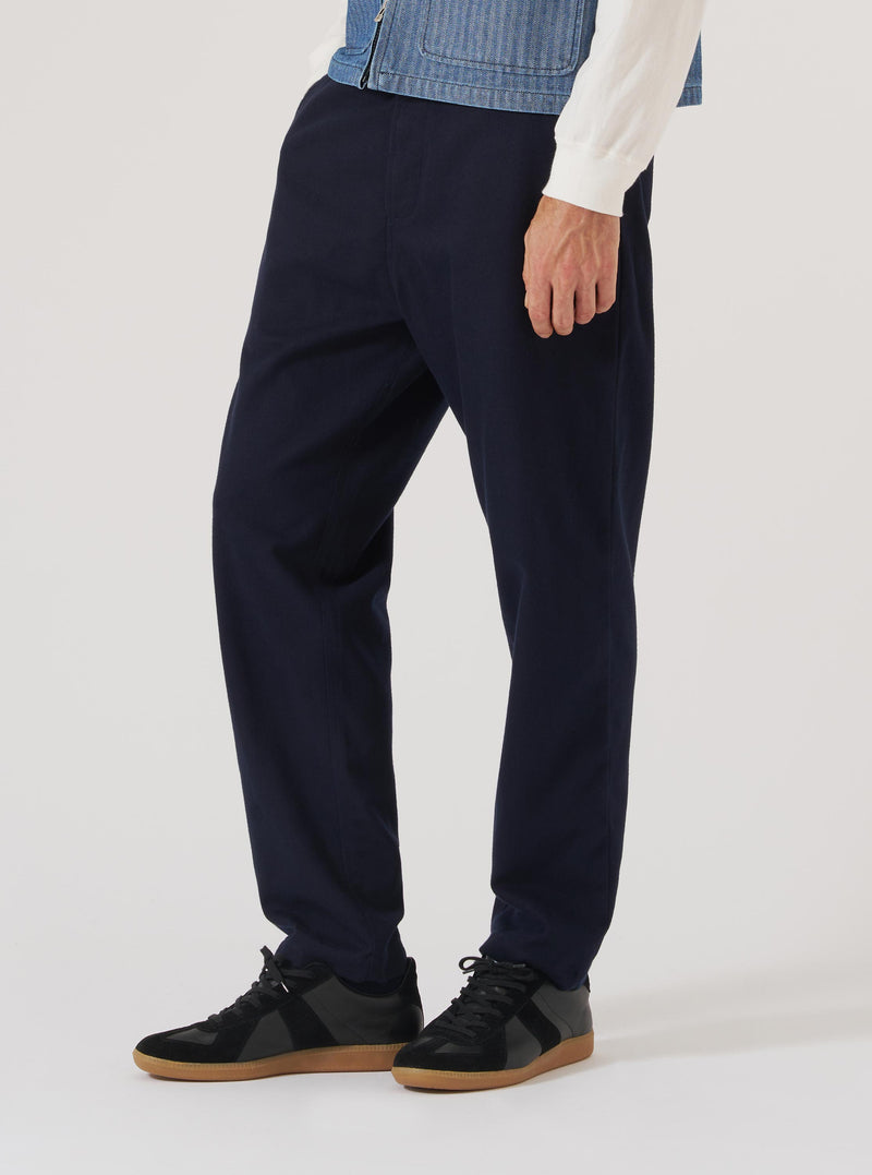 Navy Brushed Moleskin Military Chino