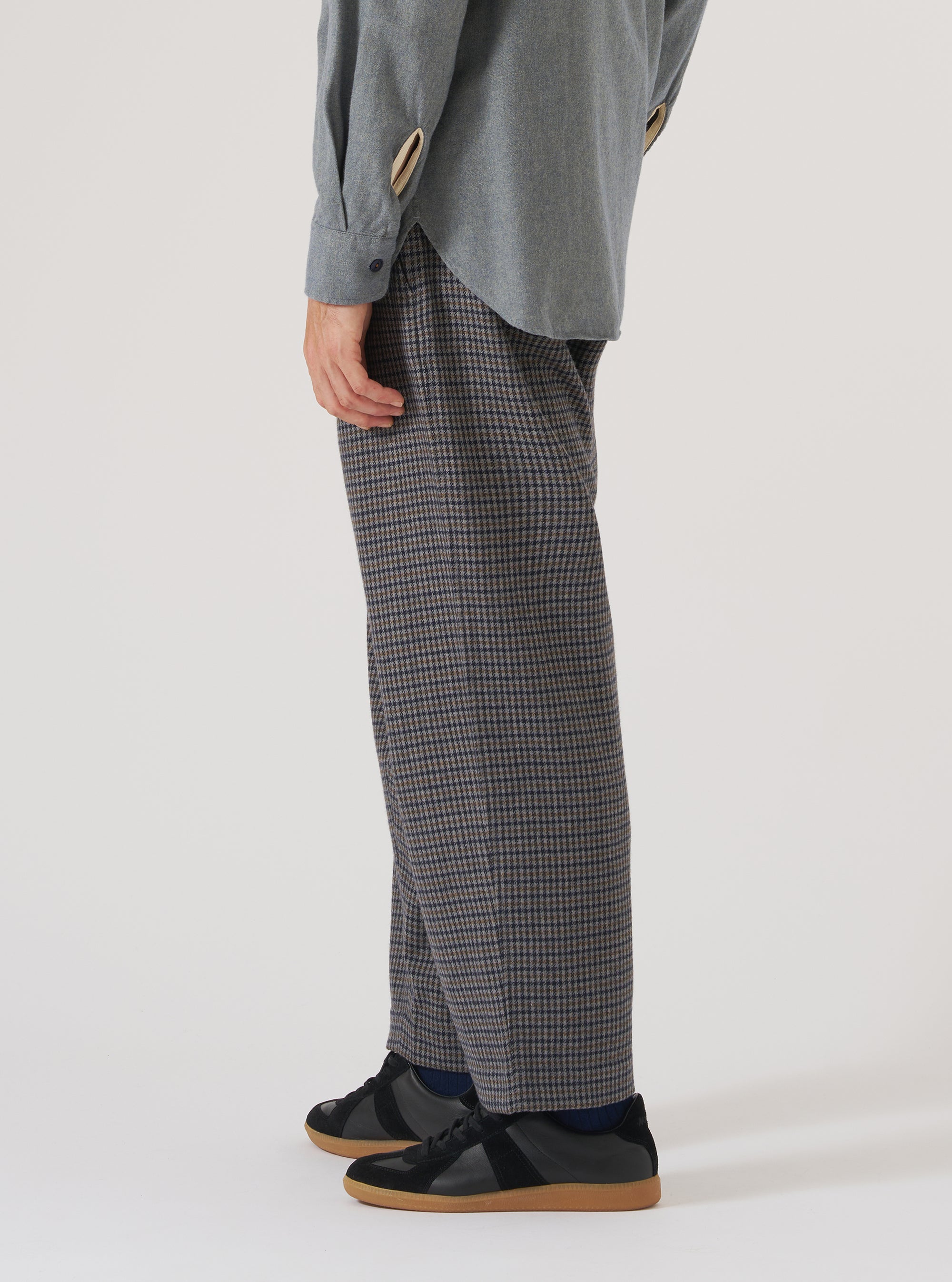 Charcoal Houndstooth Wool Mix Oxford Pant